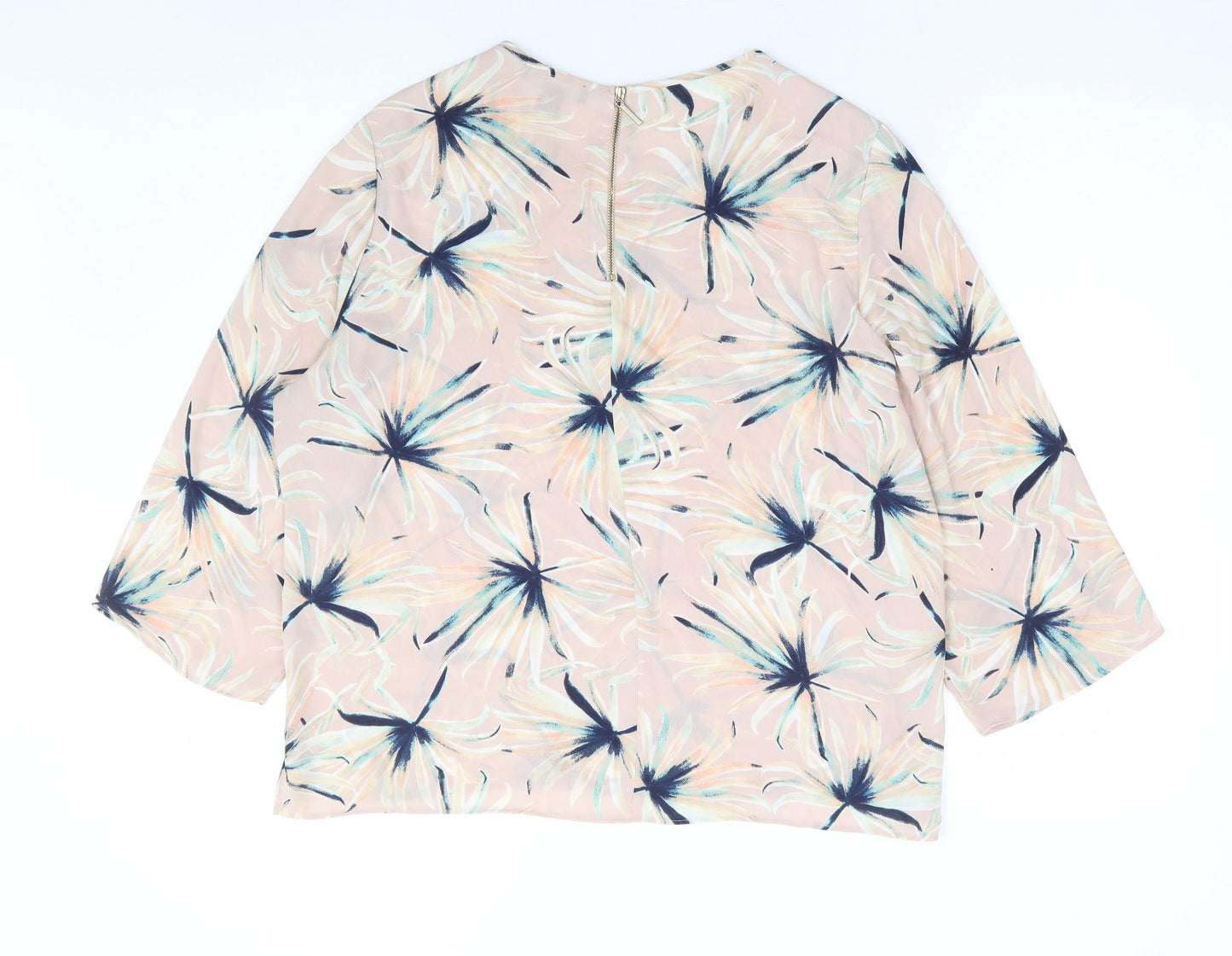 Primark Womens Pink Floral Polyester Basic Blouse Size 18 Round Neck