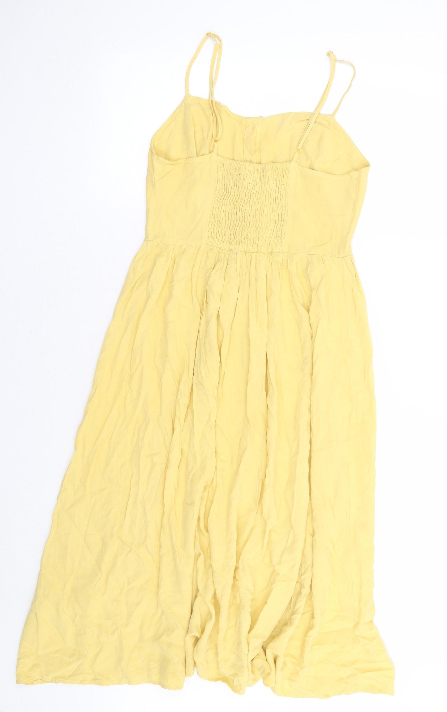 New Look Womens Yellow Viscose Fit & Flare Size 8 V-Neck Button