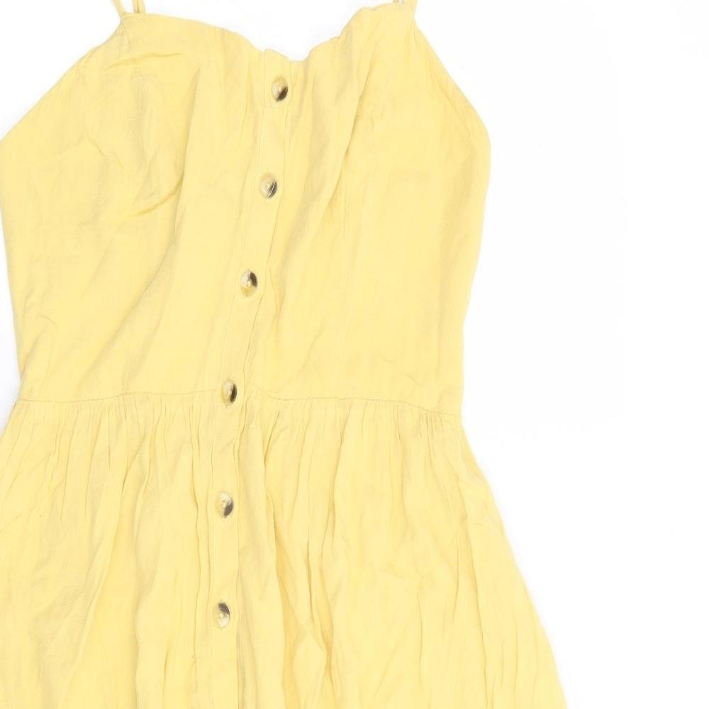 New Look Womens Yellow Viscose Fit & Flare Size 8 V-Neck Button