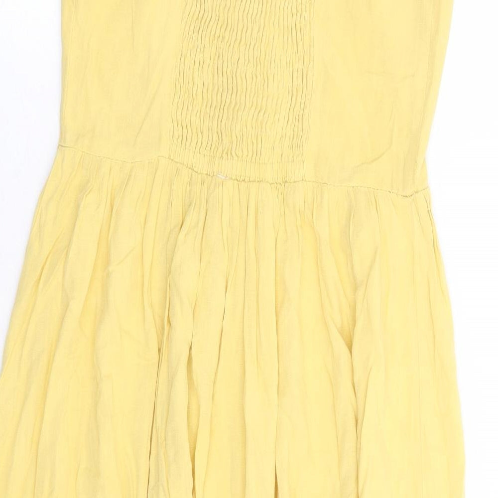 New Look Womens Yellow Viscose Fit & Flare Size 8 V-Neck Button