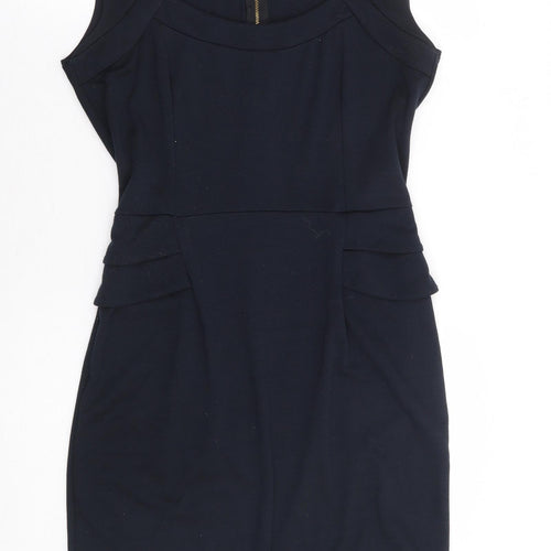 Dorothy Pekins Womens Blue Polyester Pencil Dress Size 12 Scoop Neck Zip
