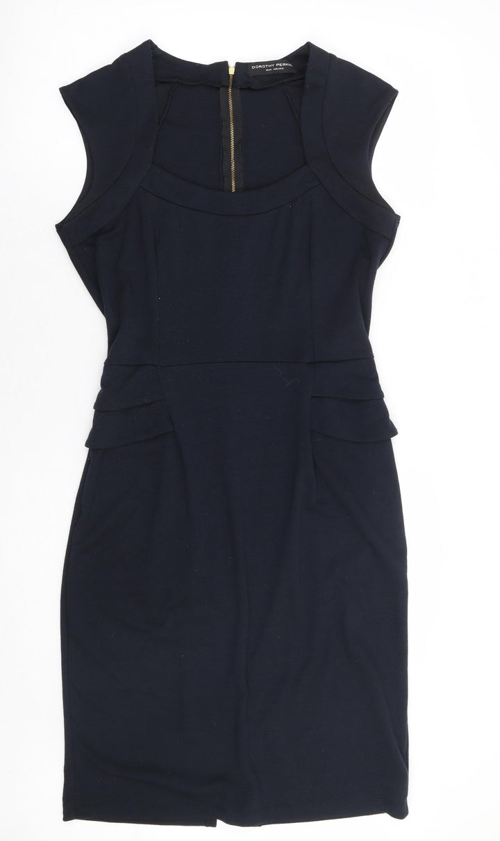 Dorothy Pekins Womens Blue Polyester Pencil Dress Size 12 Scoop Neck Zip
