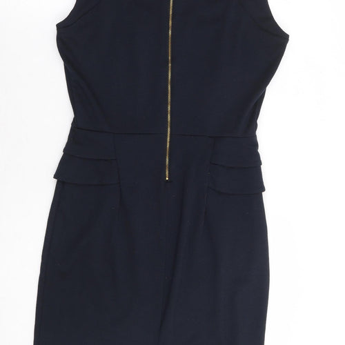 Dorothy Pekins Womens Blue Polyester Pencil Dress Size 12 Scoop Neck Zip