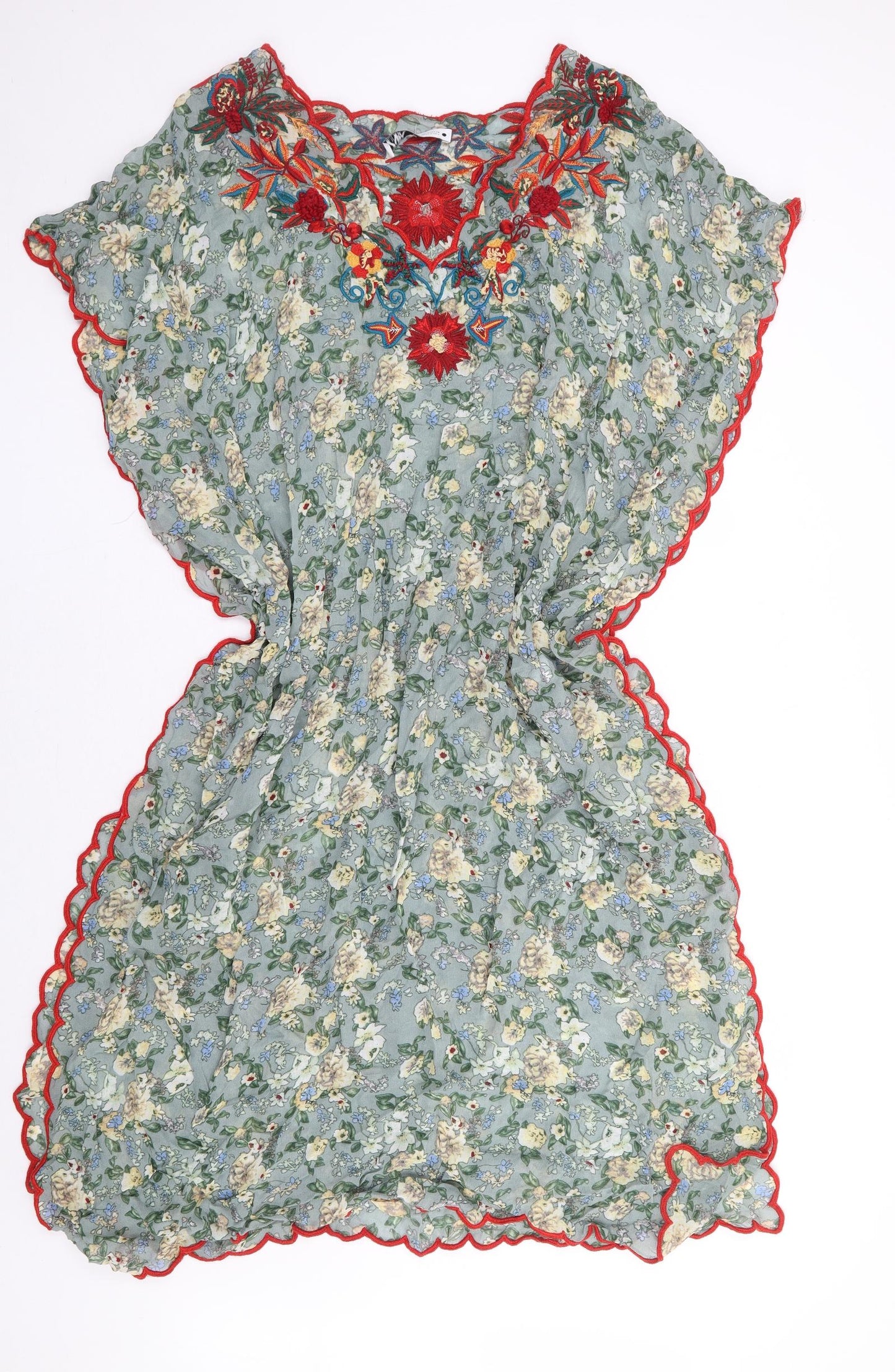 Zara Womens Multicoloured Floral Polyester Kaftan Size M V-Neck Pullover