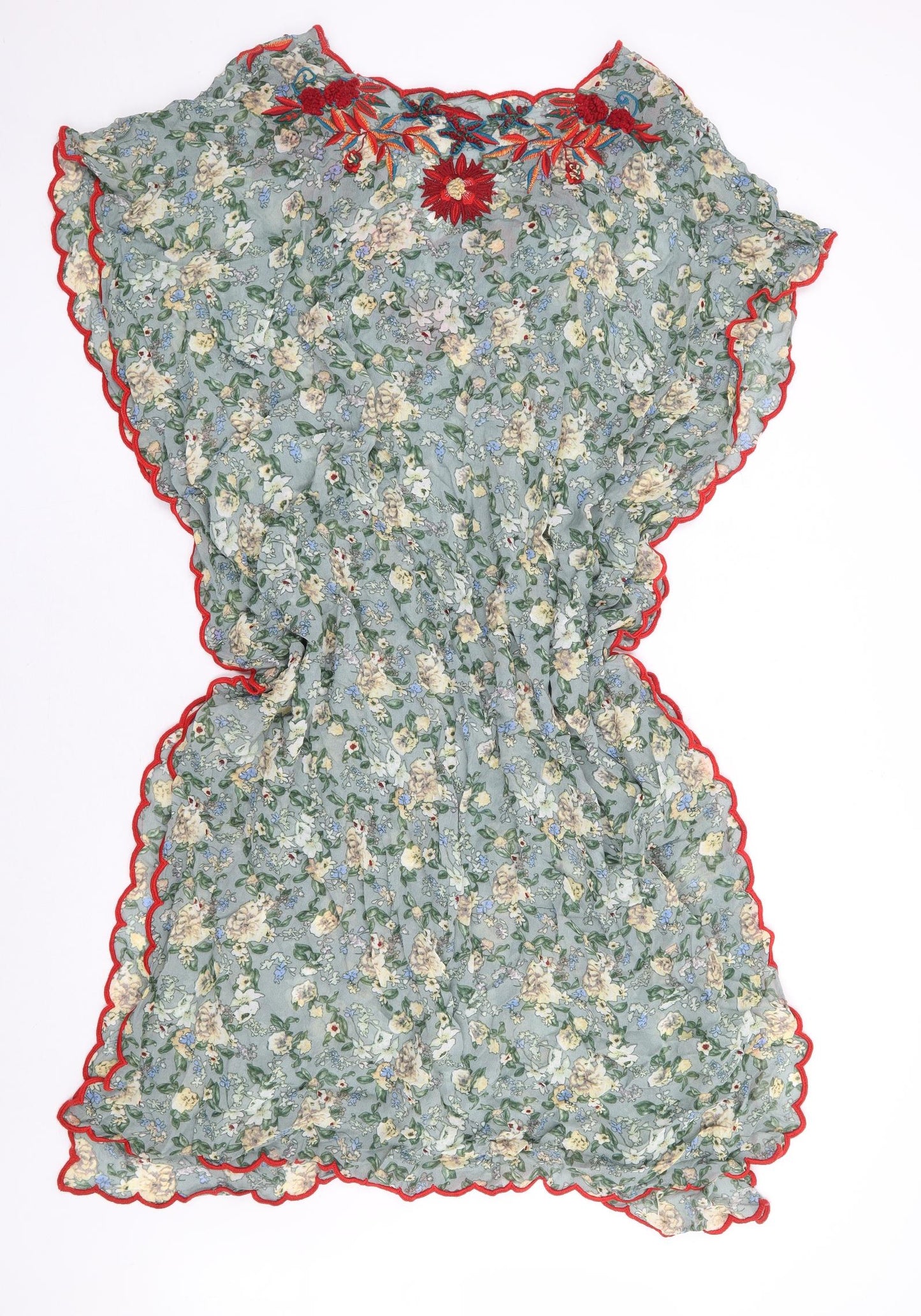 Zara Womens Multicoloured Floral Polyester Kaftan Size M V-Neck Pullover