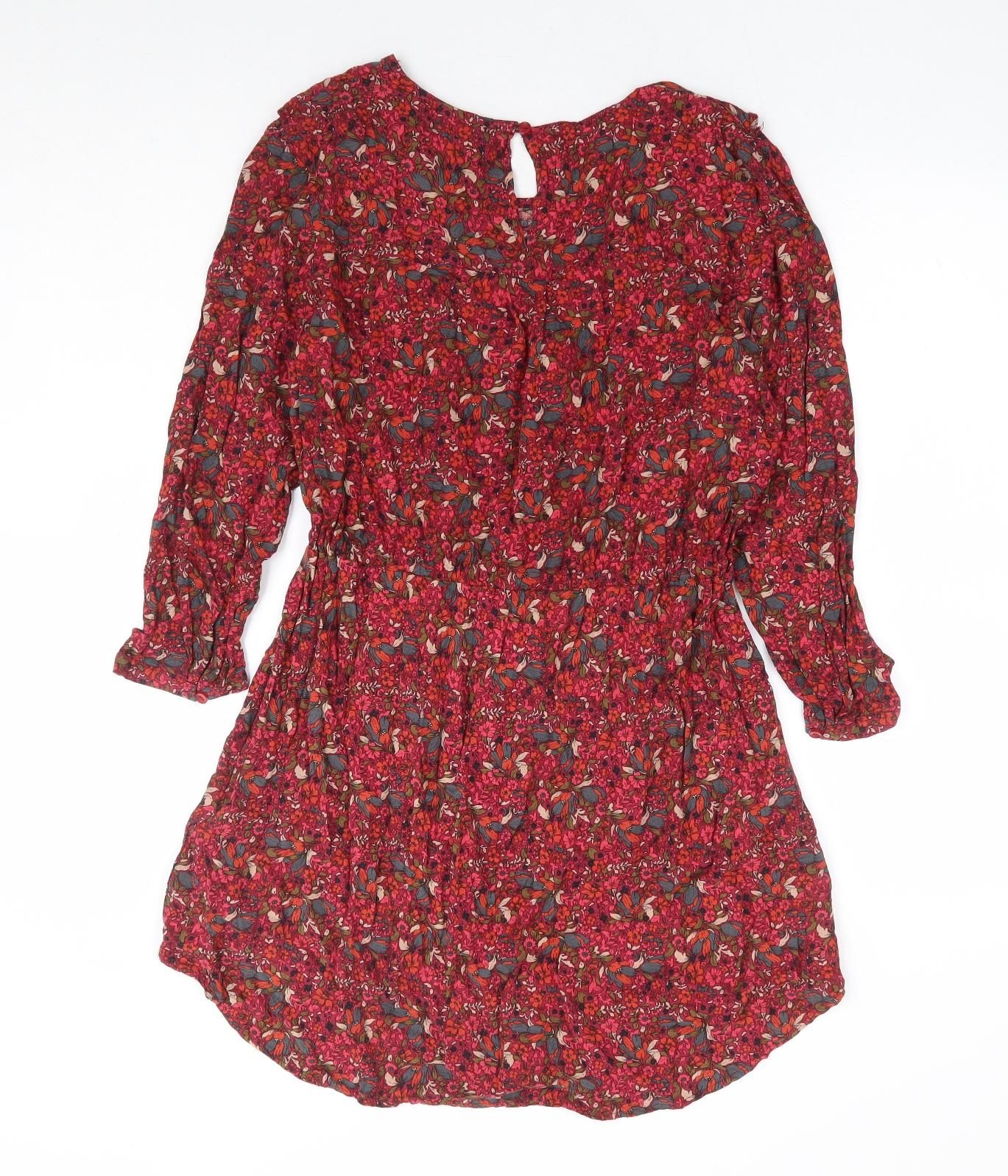 TU Womens Red Floral Viscose Fit & Flare Size 12 Round Neck Tie