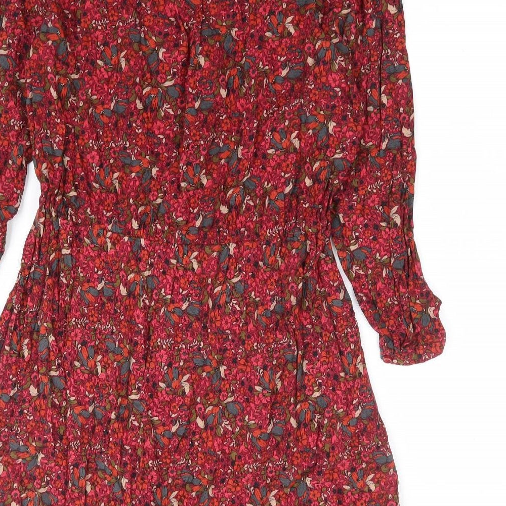 TU Womens Red Floral Viscose Fit & Flare Size 12 Round Neck Tie