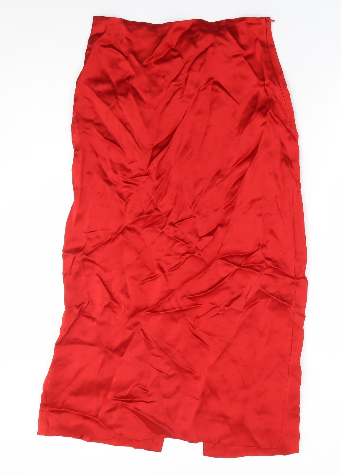 Zara Womens Red Viscose A-Line Skirt Size M Zip