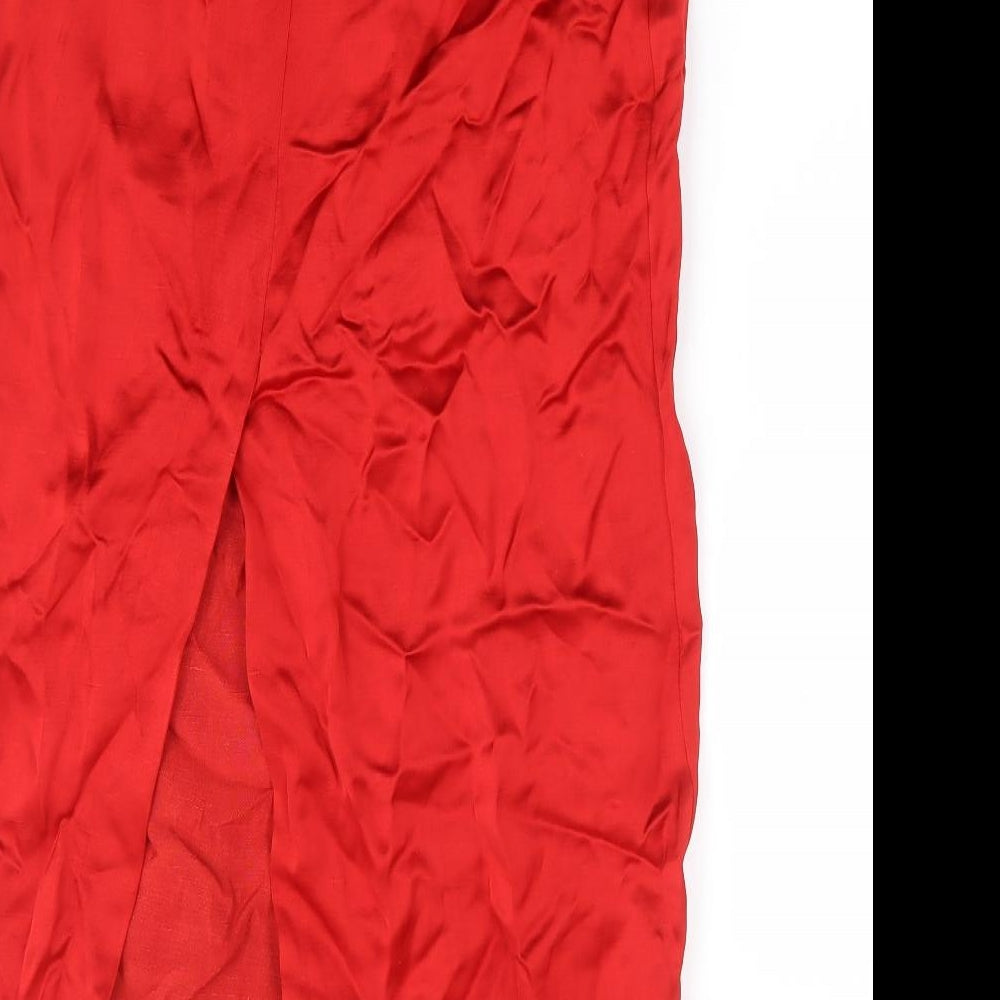 Zara Womens Red Viscose A-Line Skirt Size M Zip