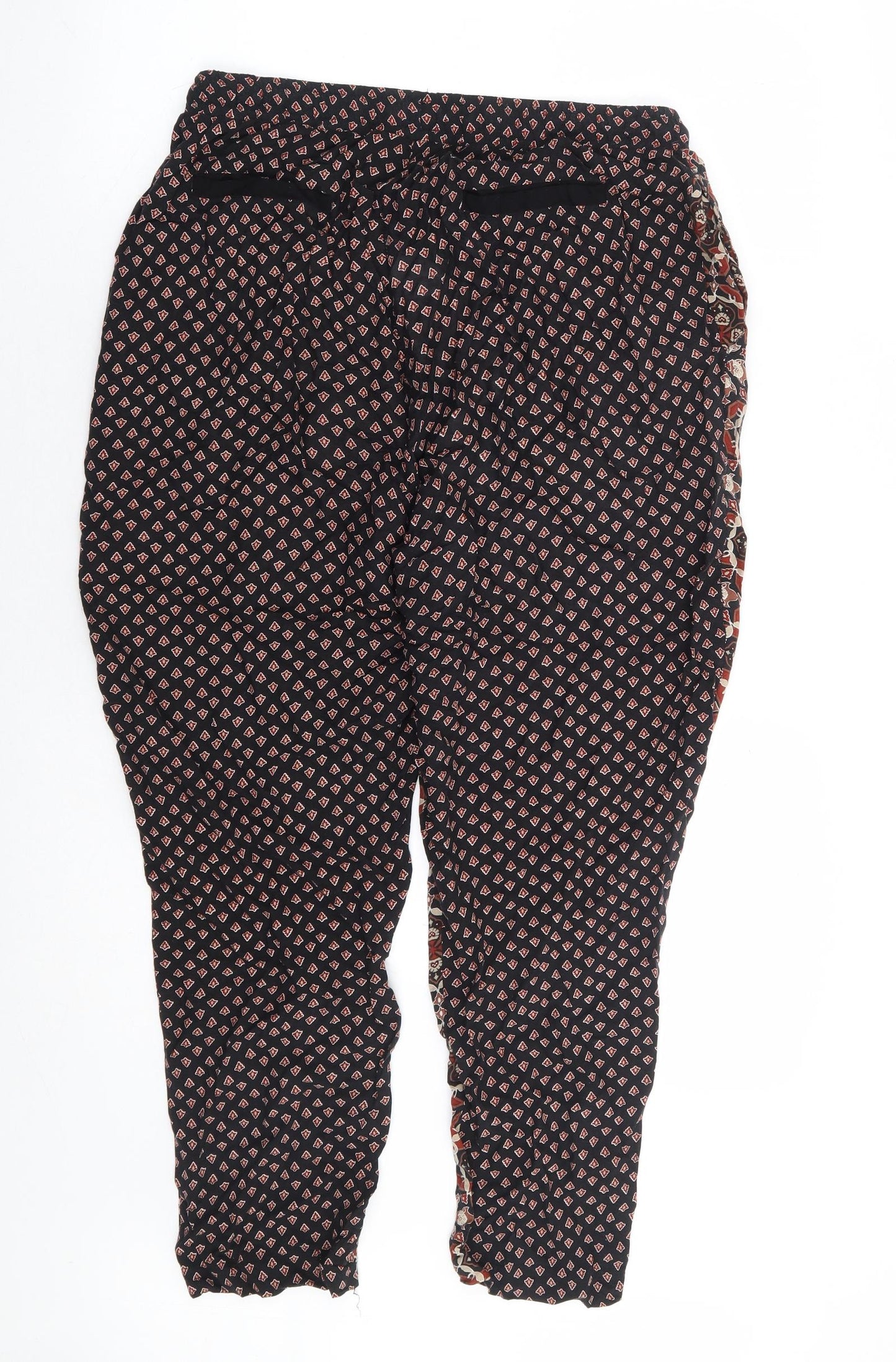 ESMARA Womens Black Geometric Viscose Harem Trousers Size 12 L24 in Regular Drawstring