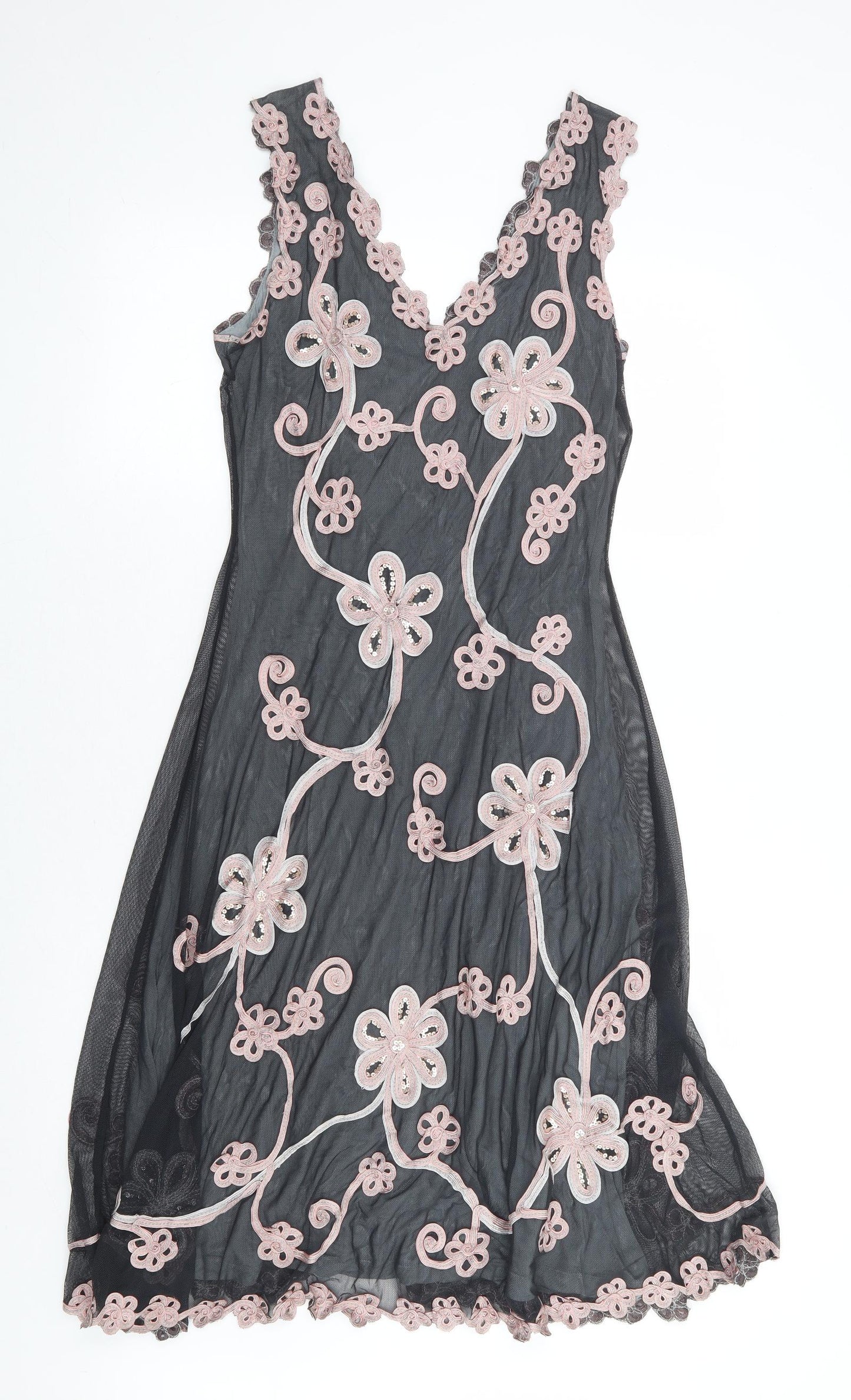 Phase Eight Womens Grey Floral Nylon A-Line Size 12 V-Neck Pullover