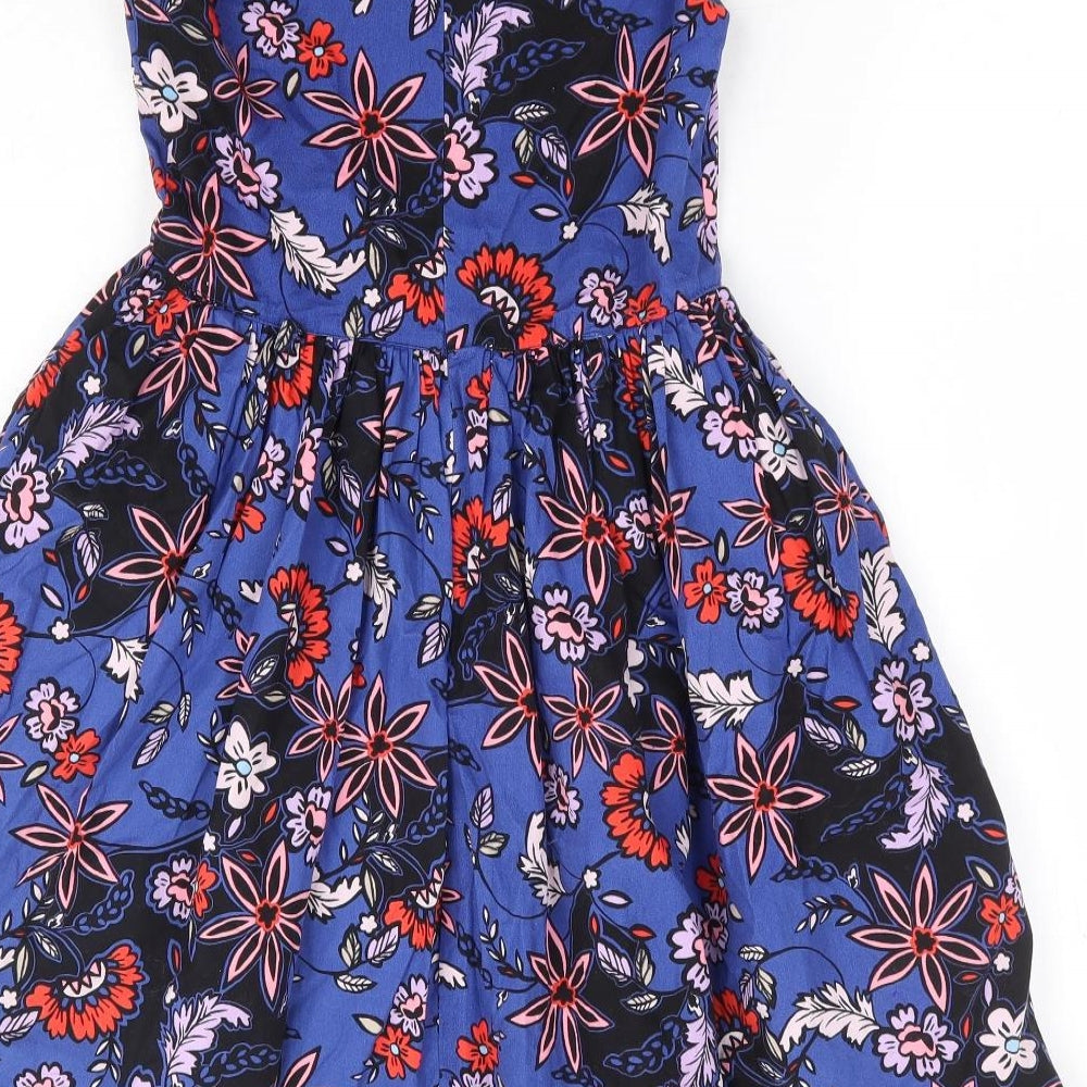 John Lewis Girls Blue Floral Cotton Fit & Flare Size 9 Years Round Neck Zip