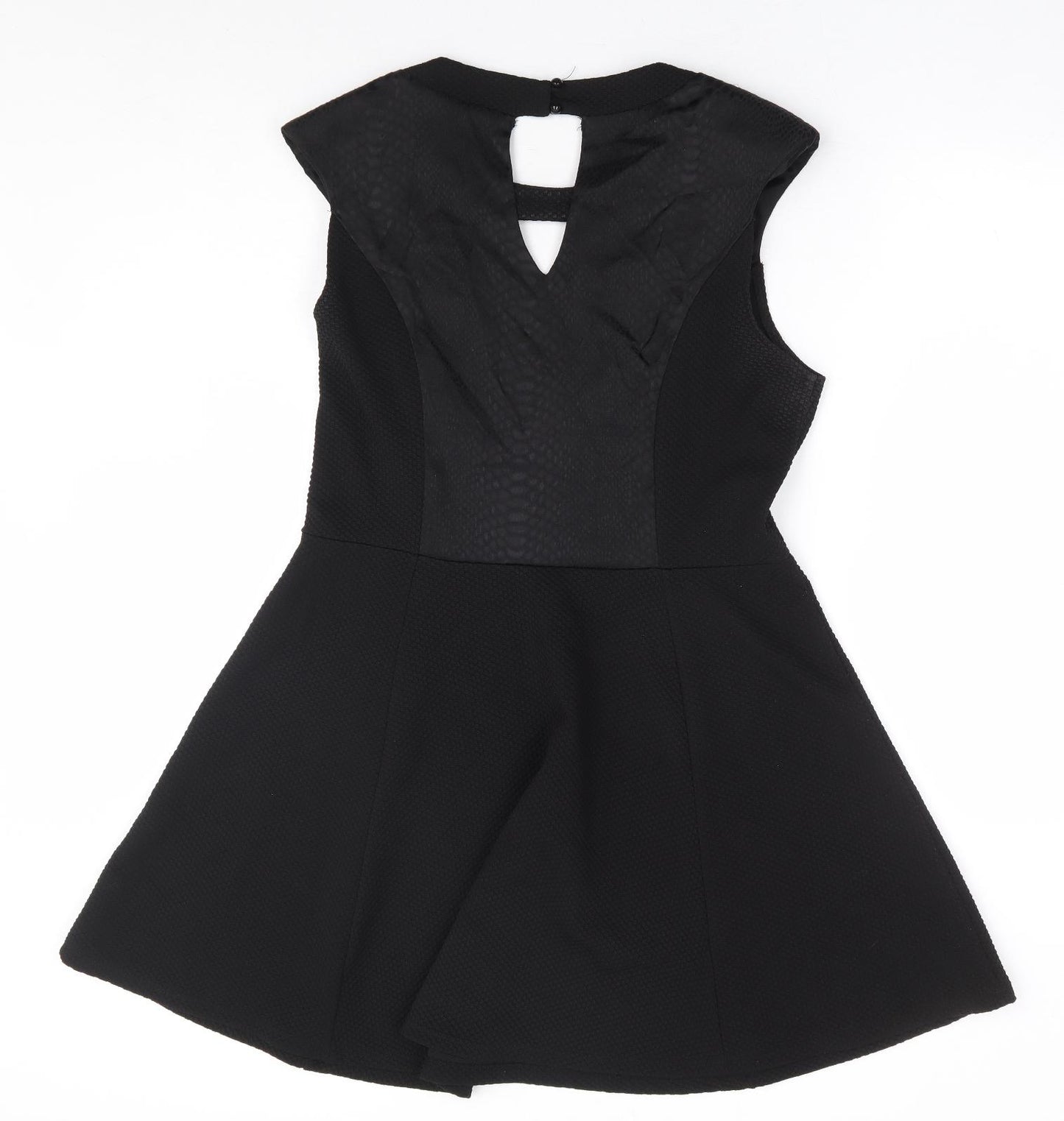 River Island Womens Black Polyester Fit & Flare Size 16 Round Neck Button