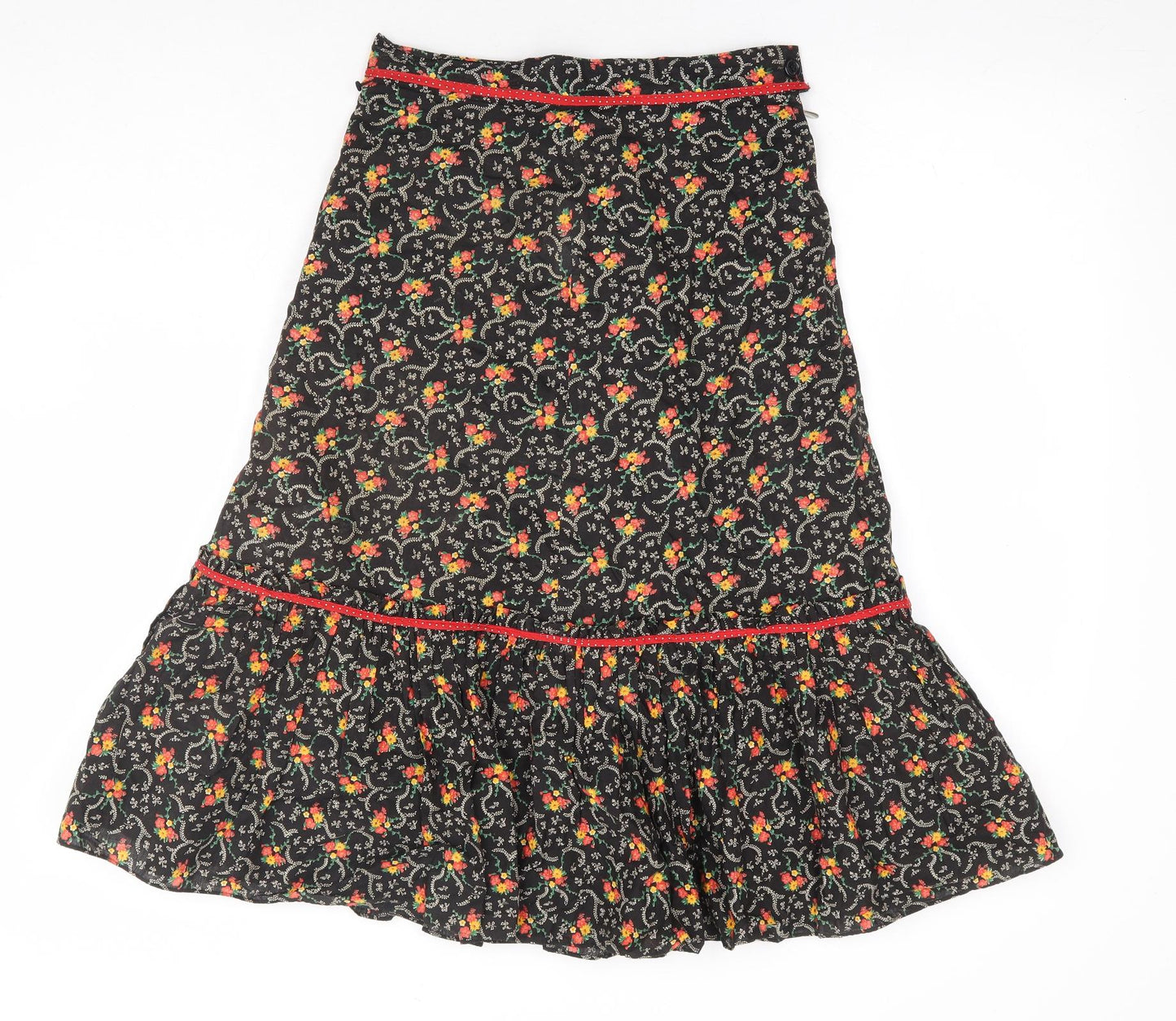 Elkont Womens Black Floral Cotton A-Line Skirt Size 8 Zip