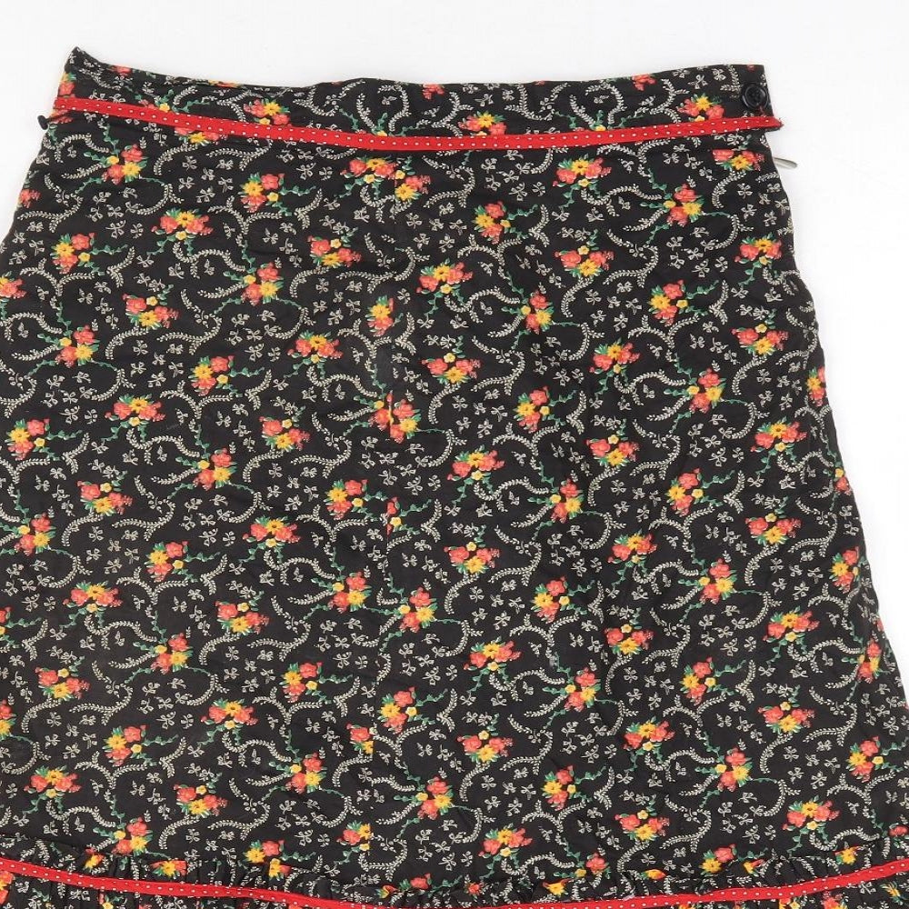 Elkont Womens Black Floral Cotton A-Line Skirt Size 8 Zip
