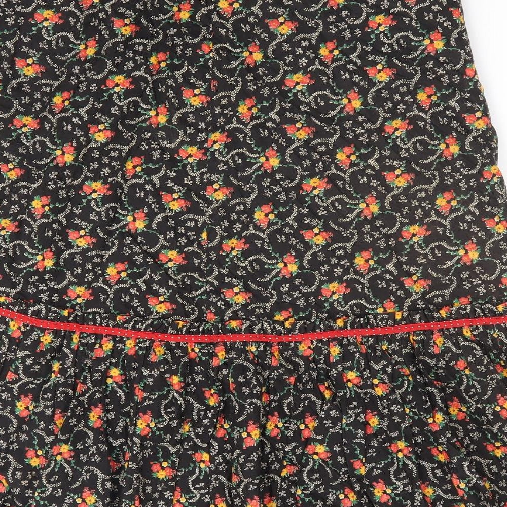 Elkont Womens Black Floral Cotton A-Line Skirt Size 8 Zip