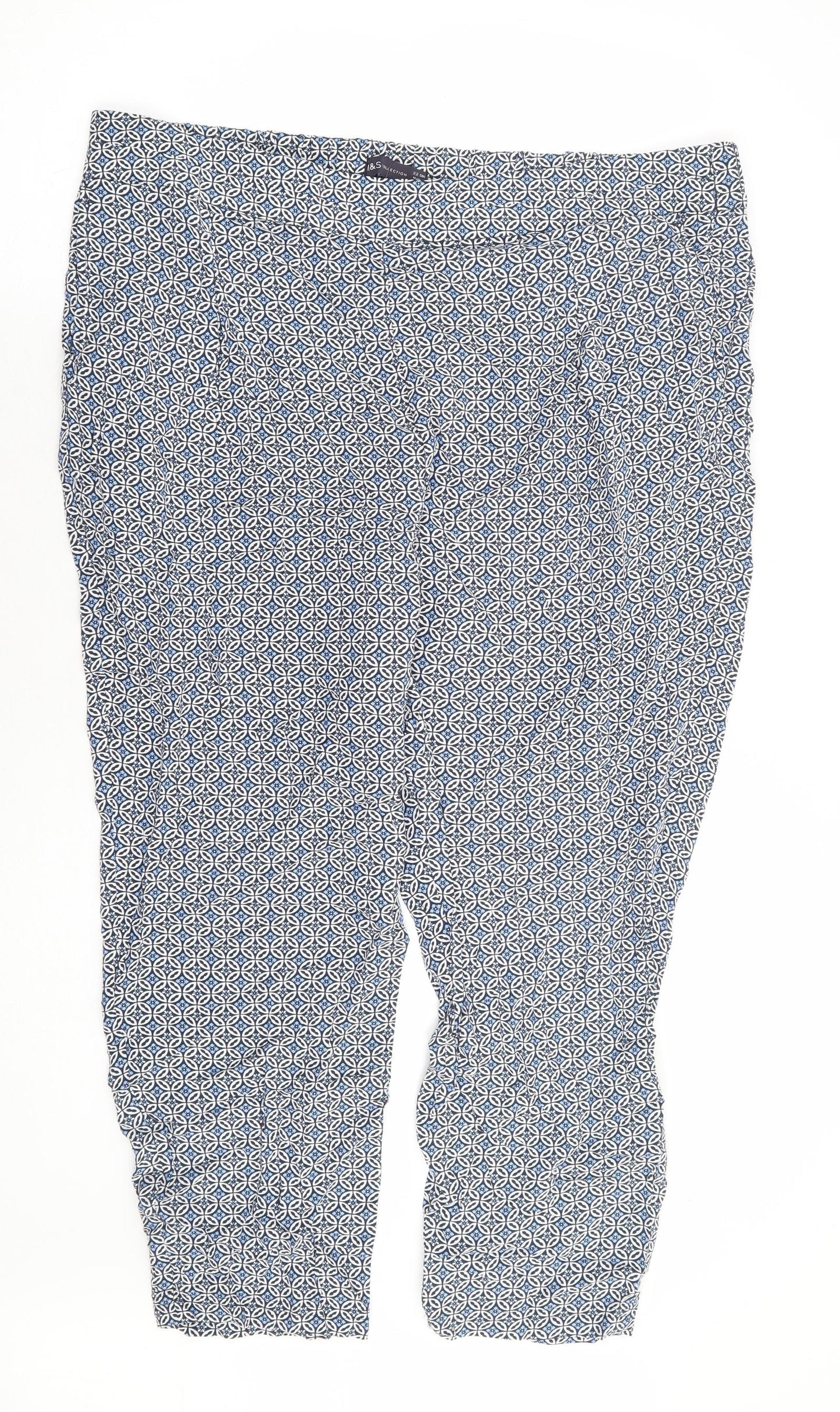 Marks and Spencer Womens Blue Geometric Viscose Harem Trousers Size 22 L25 in Regular - Short Length