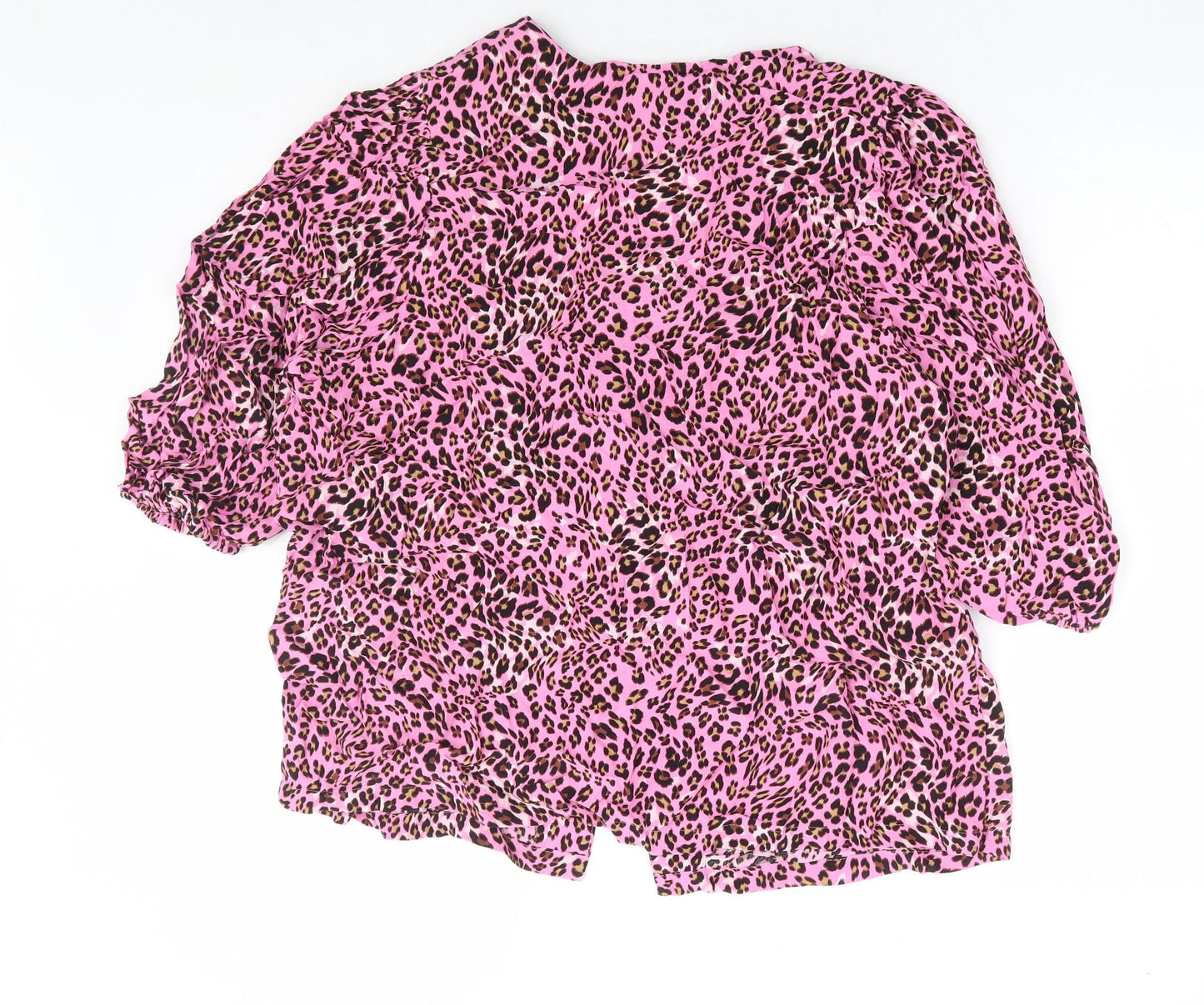 Marks and Spencer Womens Pink Animal Print Viscose Basic Blouse Size 18 V-Neck - Leopard Print