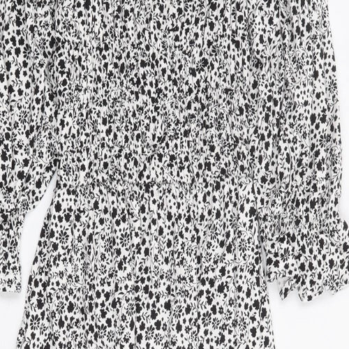 Marks and Spencer Womens White Floral Viscose Fit & Flare Size 6 Square Neck Pullover - Shirred Bust