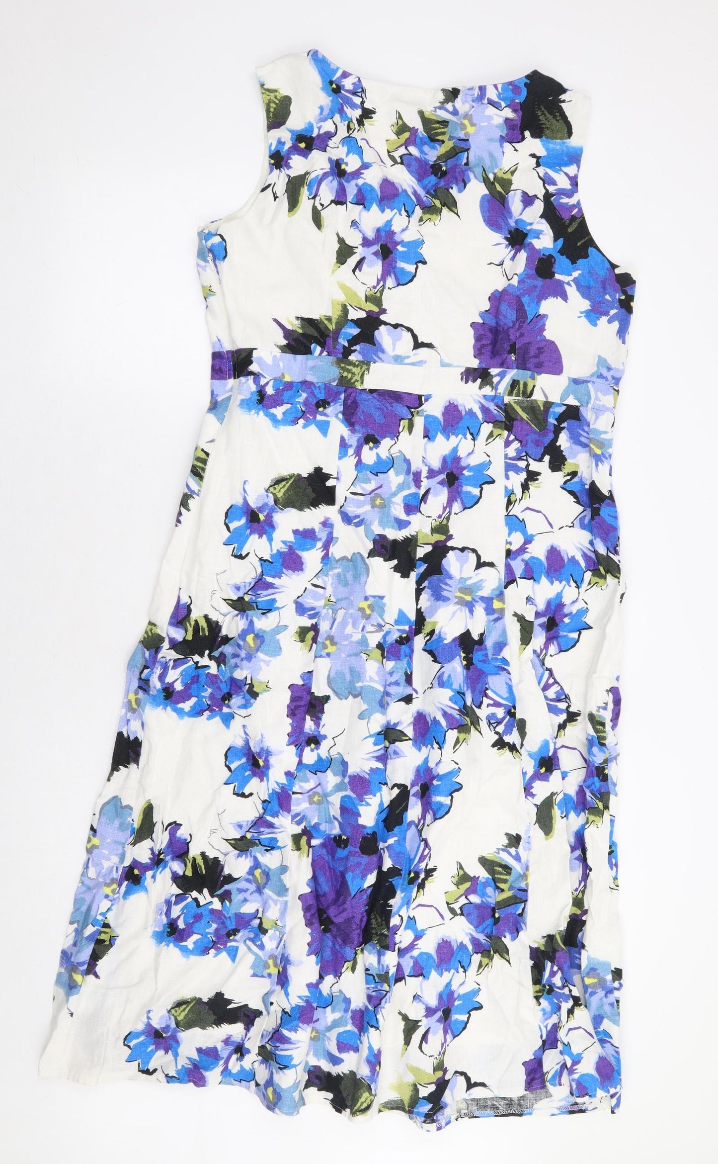 Per Una Womens Multicoloured Floral Linen A-Line Size 16 V-Neck Zip - Long Length