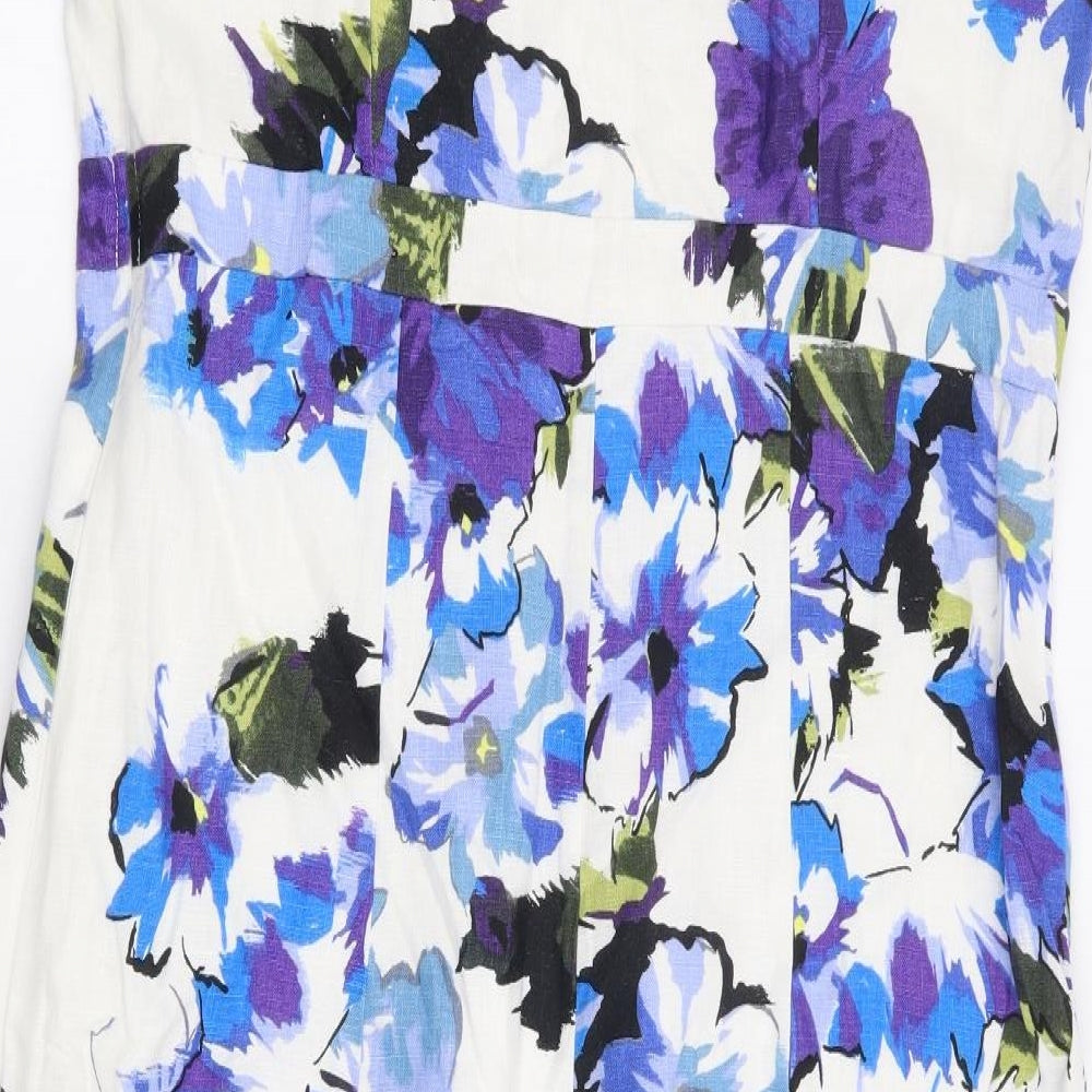 Per Una Womens Multicoloured Floral Linen A-Line Size 16 V-Neck Zip - Long Length
