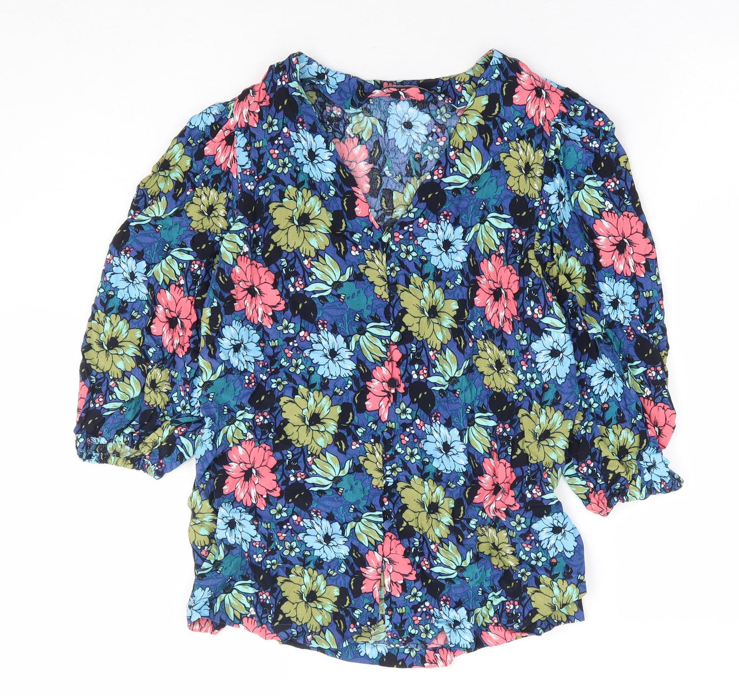 Marks and Spencer Womens Multicoloured Floral Viscose Basic Blouse Size 8 V-Neck