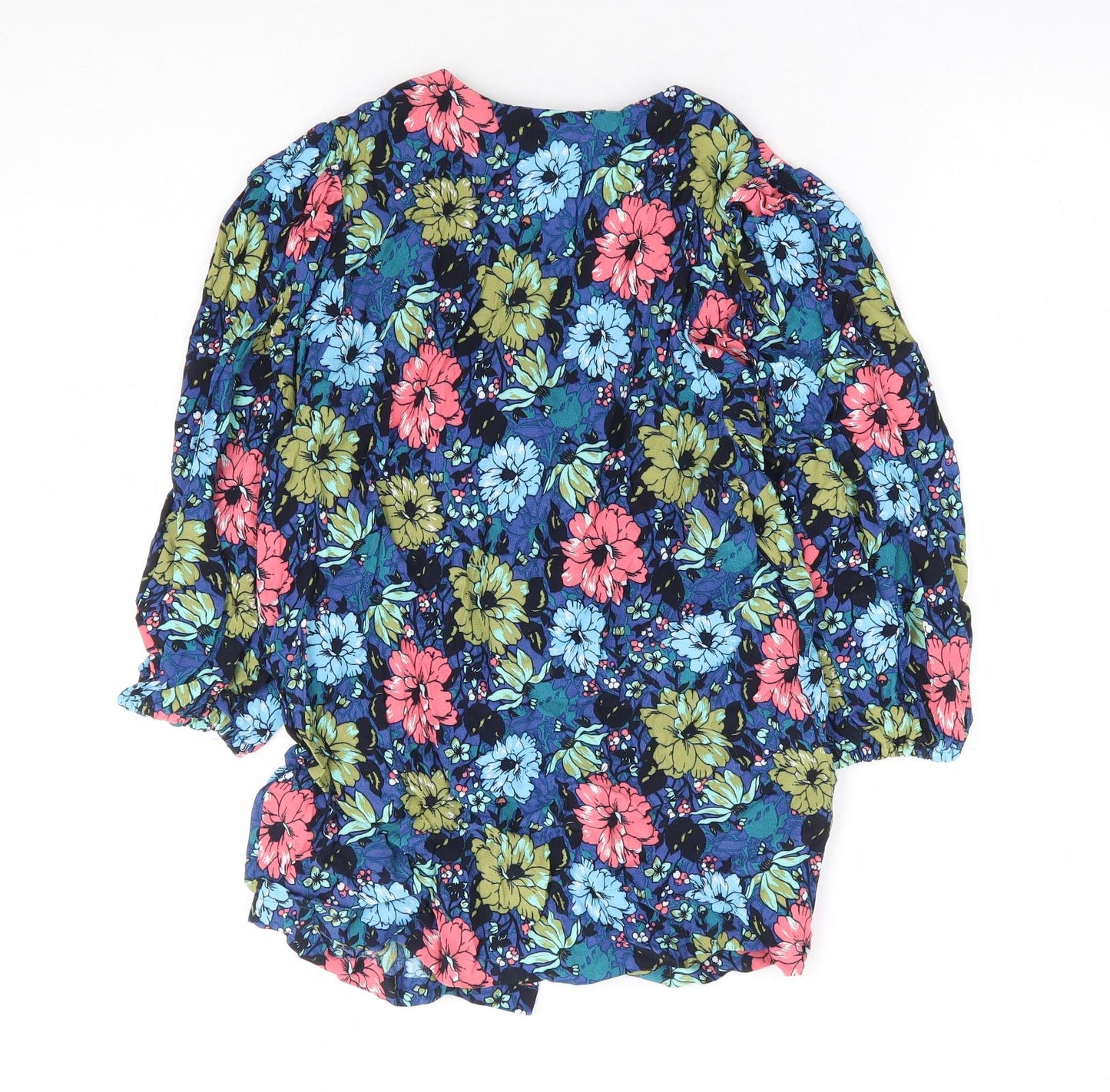 Marks and Spencer Womens Multicoloured Floral Viscose Basic Blouse Size 8 V-Neck