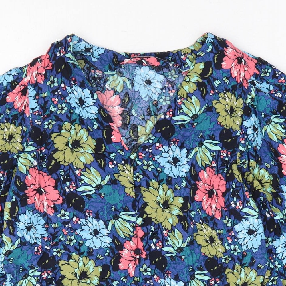 Marks and Spencer Womens Multicoloured Floral Viscose Basic Blouse Size 8 V-Neck