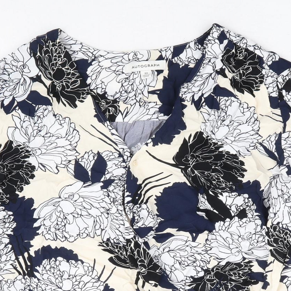 Autograph Womens Black Floral Viscose Wrap Blouse Size 22 V-Neck