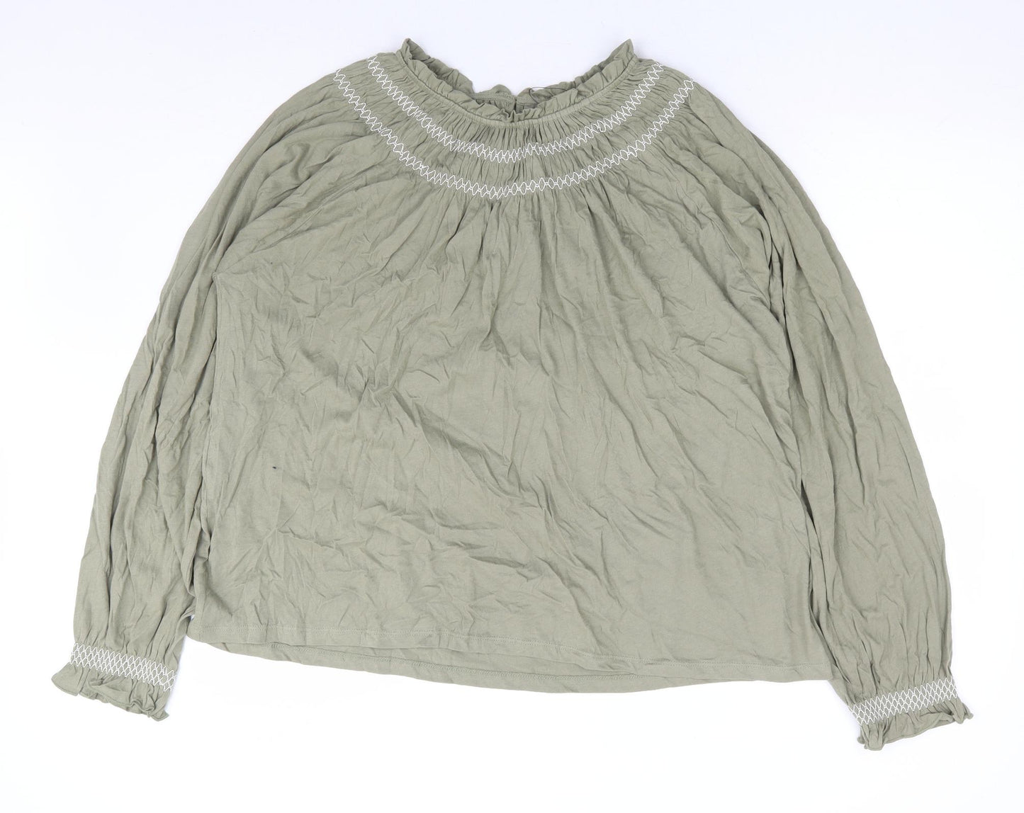 Marks and Spencer Womens Green 100% Cotton Basic Blouse Size 20 Round Neck