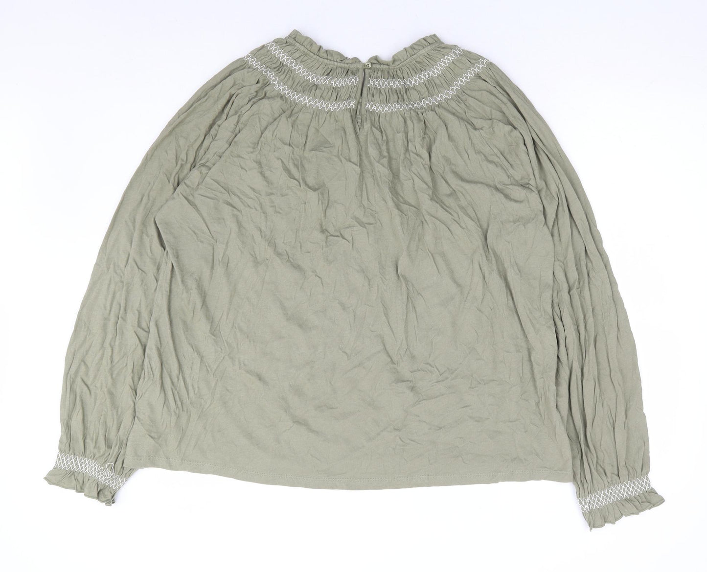 Marks and Spencer Womens Green 100% Cotton Basic Blouse Size 20 Round Neck