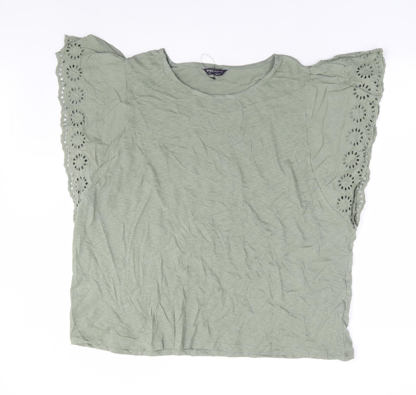 Marks and Spencer Womens Green 100% Cotton Basic T-Shirt Size 22 Round Neck