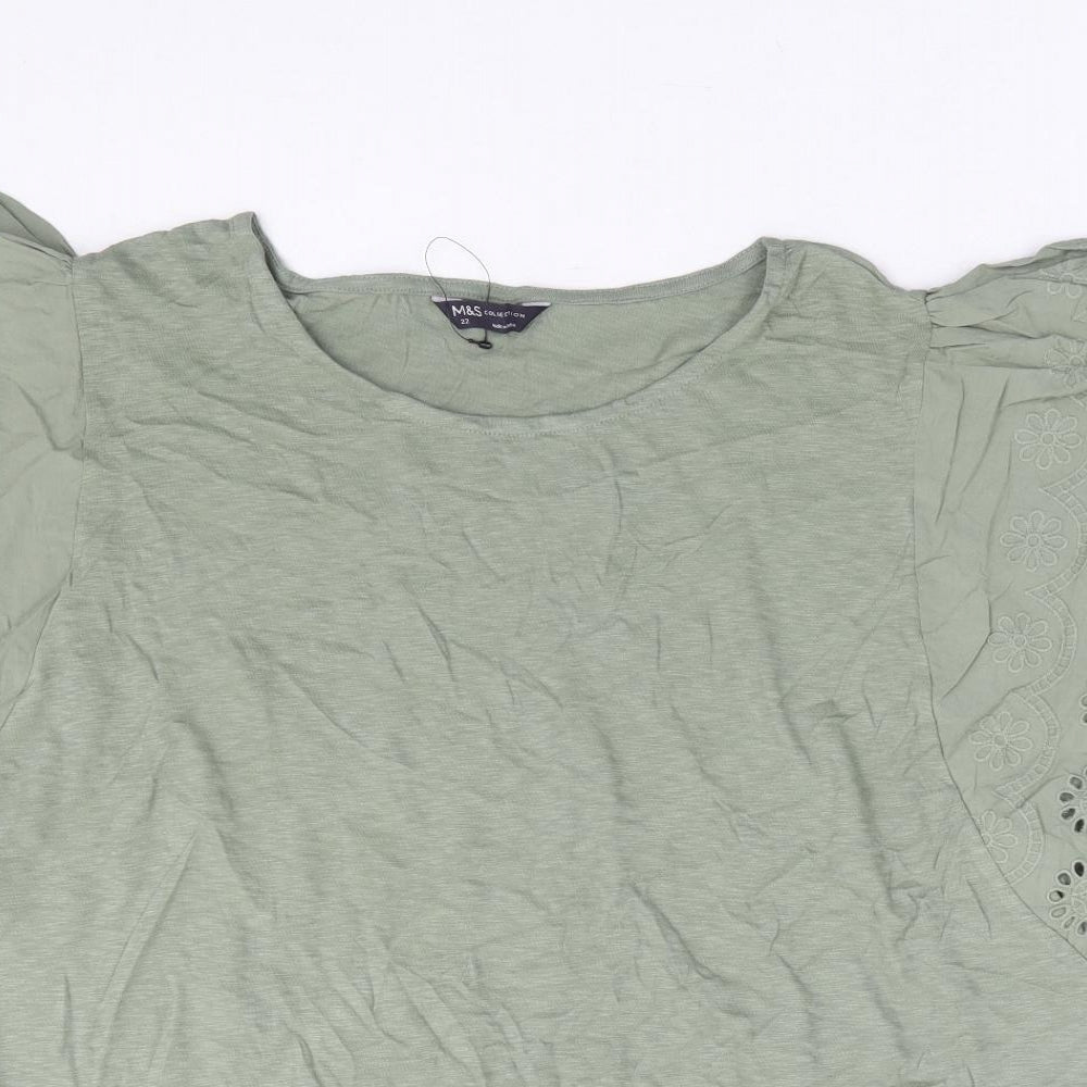Marks and Spencer Womens Green 100% Cotton Basic T-Shirt Size 22 Round Neck
