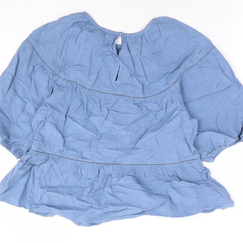 Marks and Spencer Womens Blue Viscose Basic Blouse Size 6 Round Neck - Peplum Smock