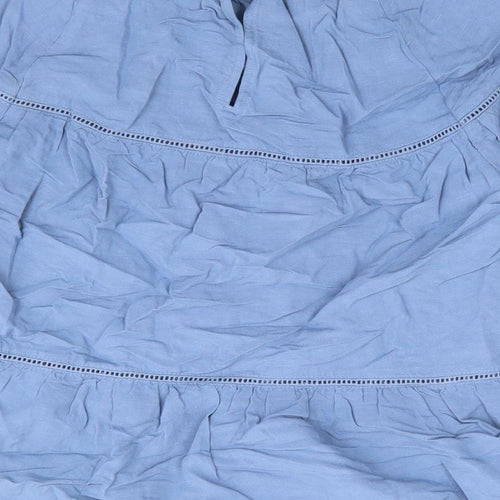 Marks and Spencer Womens Blue Viscose Basic Blouse Size 6 Round Neck - Peplum Smock