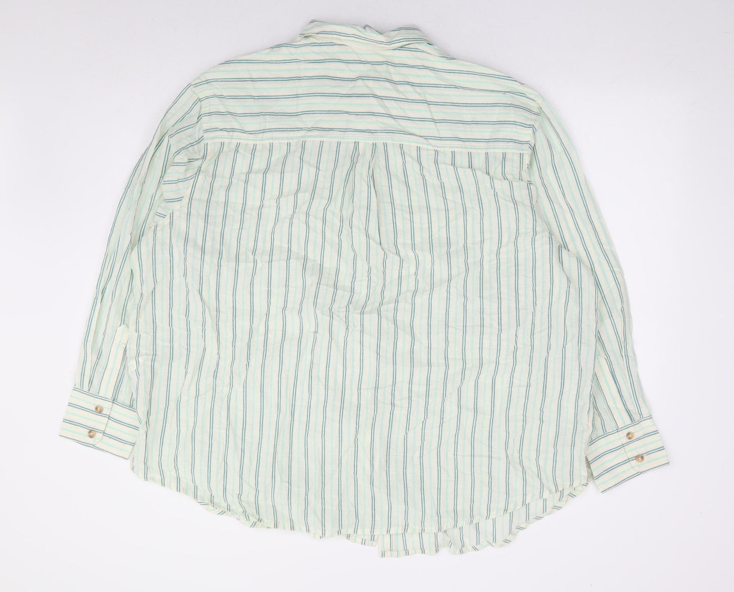 Marks and Spencer Womens Green Striped 100% Cotton Basic Button-Up Size 22 Collared