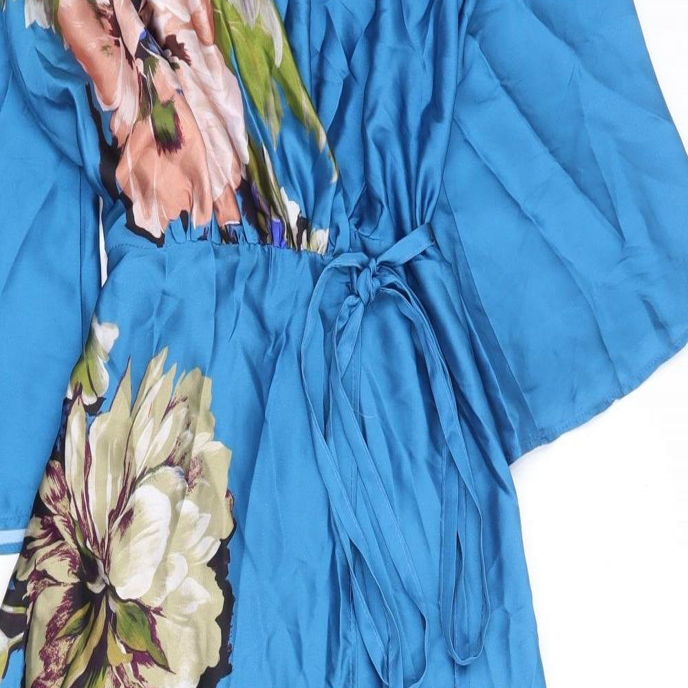 Zara Womens Blue Floral Polyester Wrap Dress Size XS V-Neck Tie