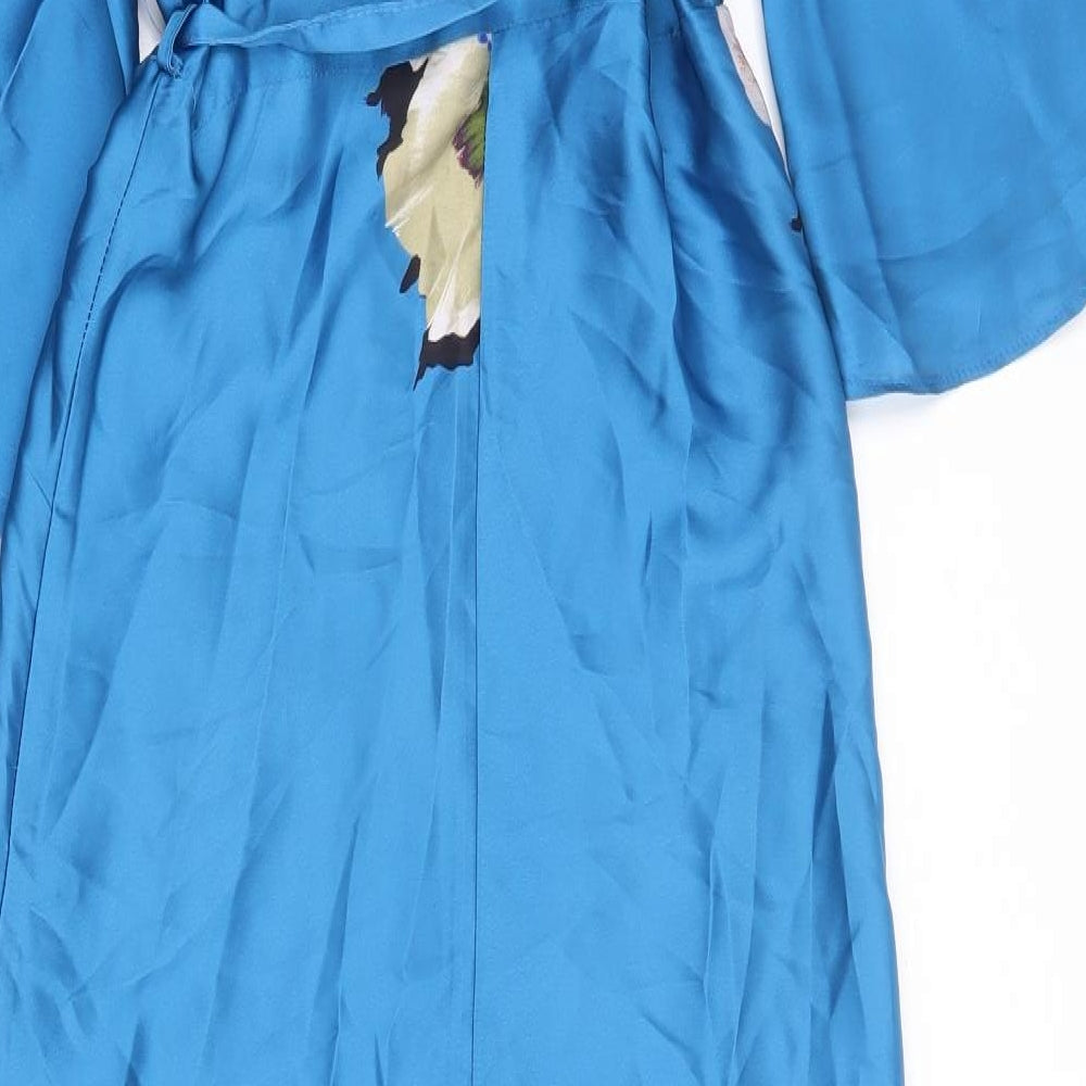Zara Womens Blue Floral Polyester Wrap Dress Size XS V-Neck Tie