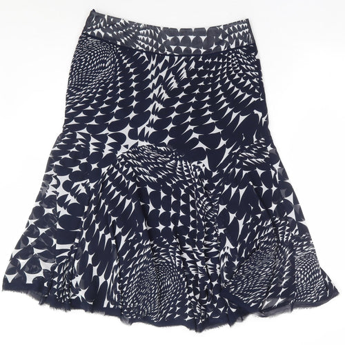 Marks and Spencer Womens Blue Geometric Polyester A-Line Skirt Size 12 Zip