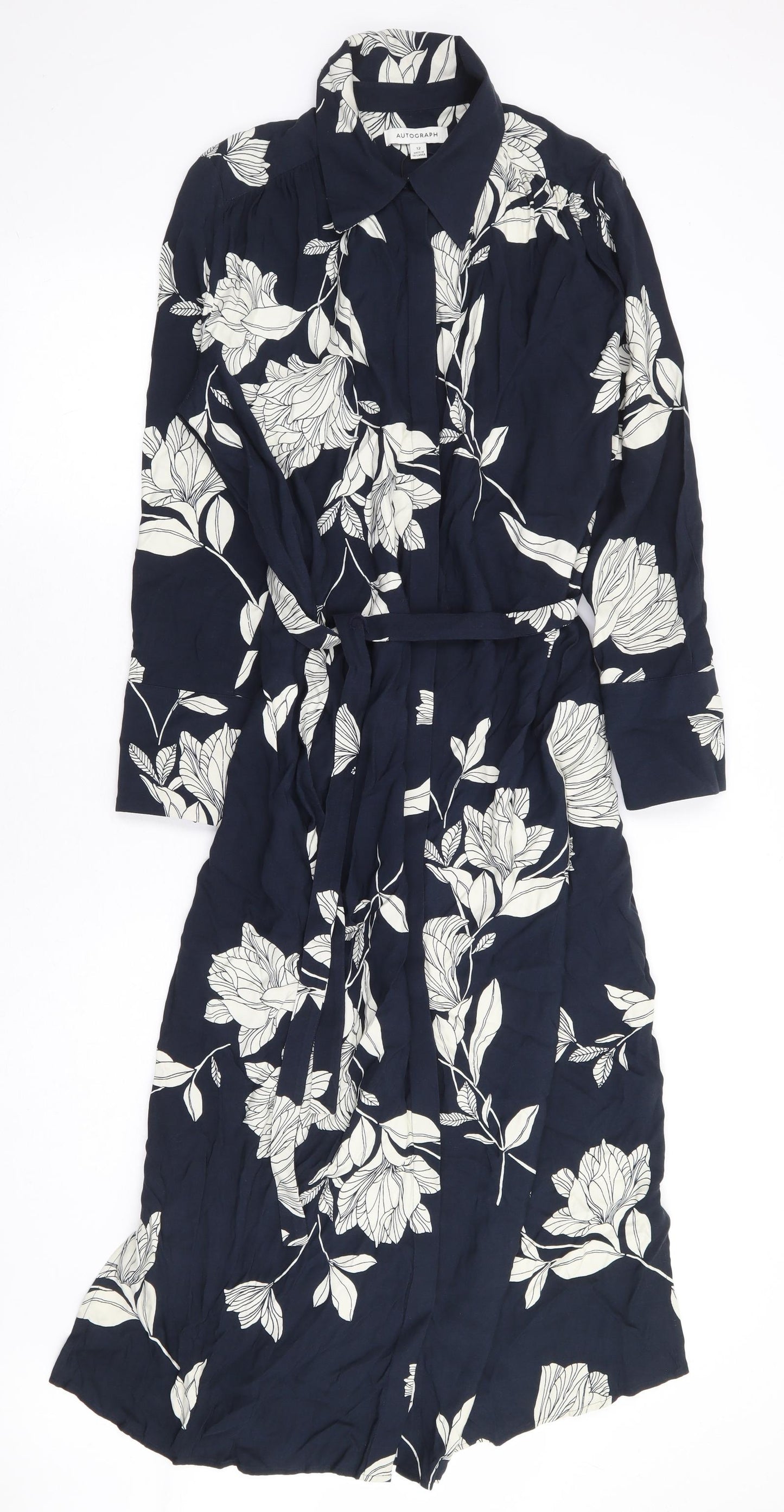 Autograph Womens Blue Floral Viscose Shirt Dress Size 12 Collared Button