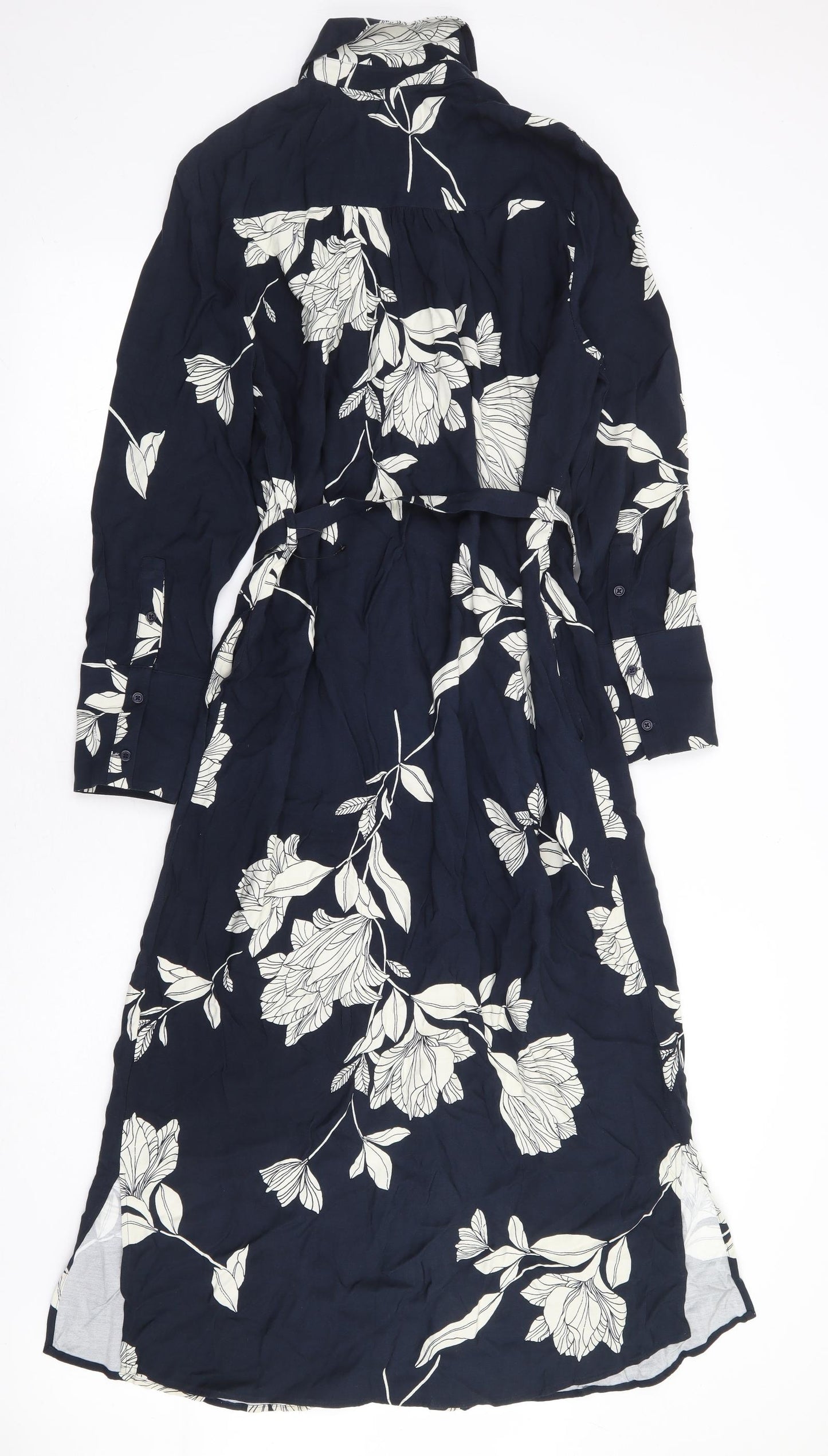 Autograph Womens Blue Floral Viscose Shirt Dress Size 12 Collared Button