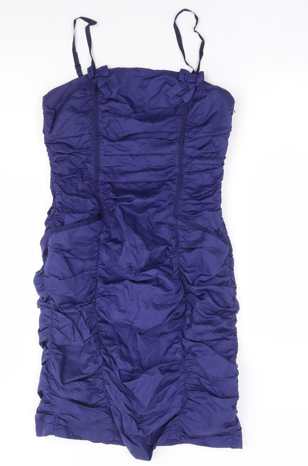 Whistles Womens Purple Cotton Bodycon Size 12 Square Neck Zip