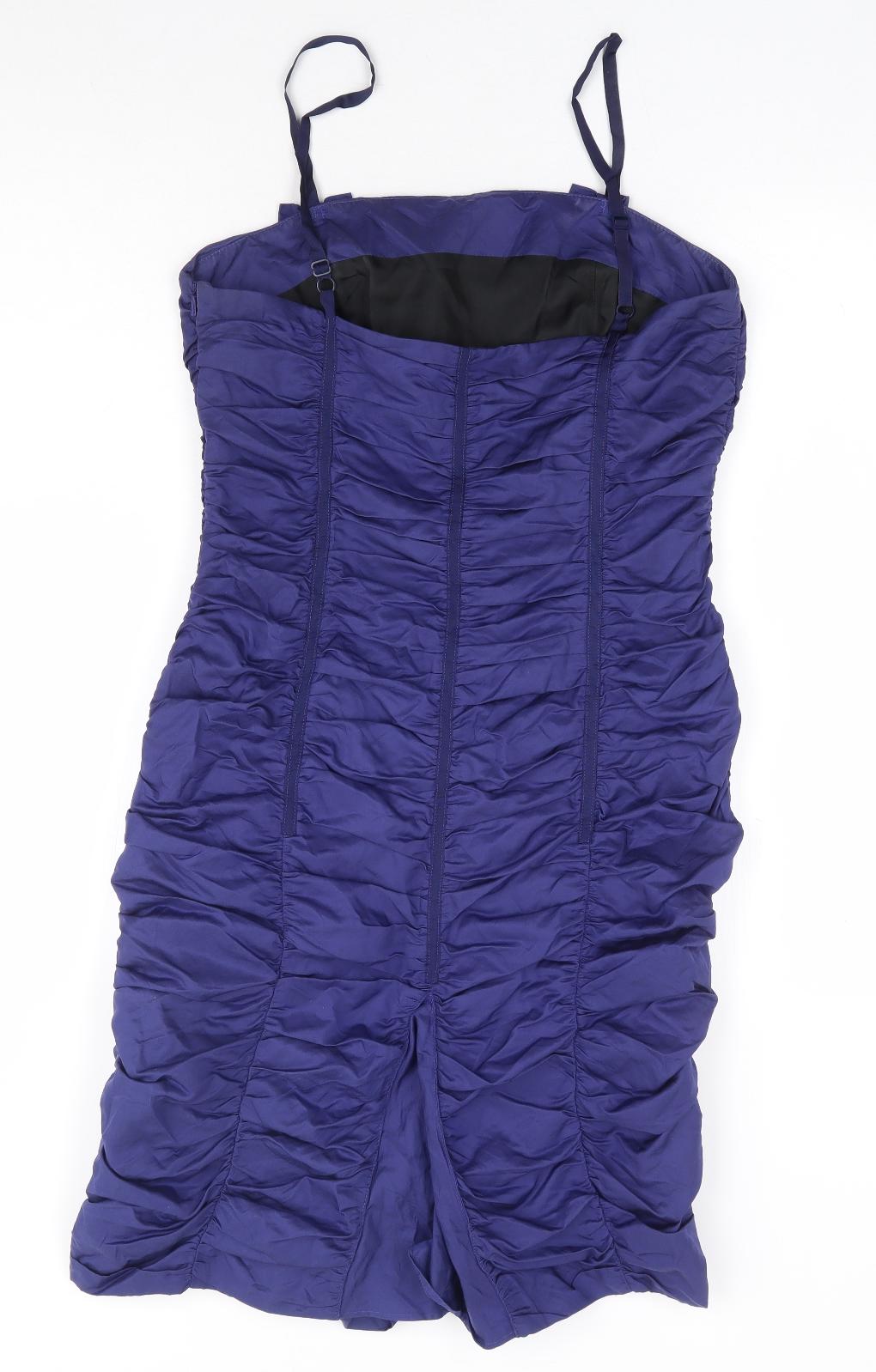 Whistles Womens Purple Cotton Bodycon Size 12 Square Neck Zip