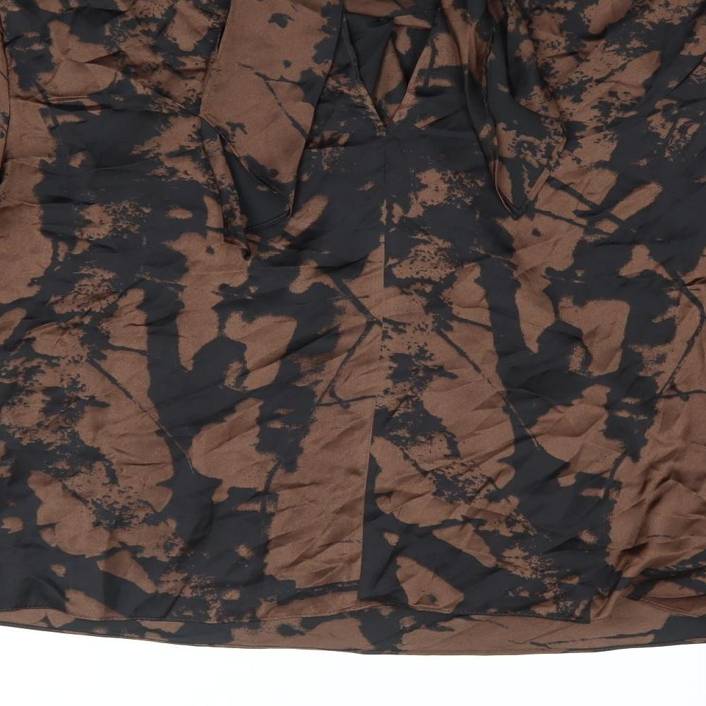 Zara Womens Brown Geometric Polyester Basic Blouse Size 2XL Cowl Neck - Cold Shoulder Arm Detail