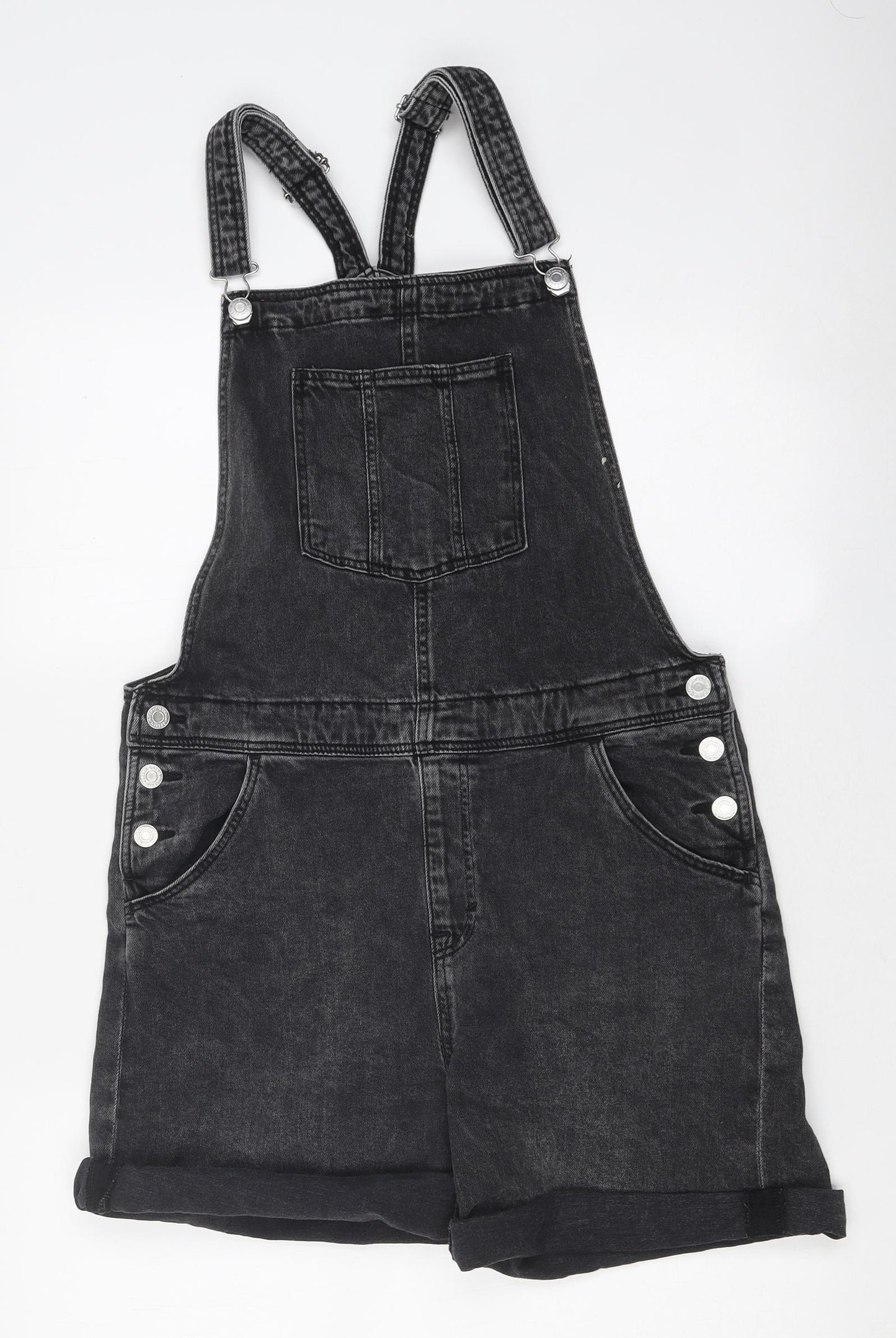 H&M Girls Black 100% Cotton Dungaree One-Piece Size 14 Years Buckle