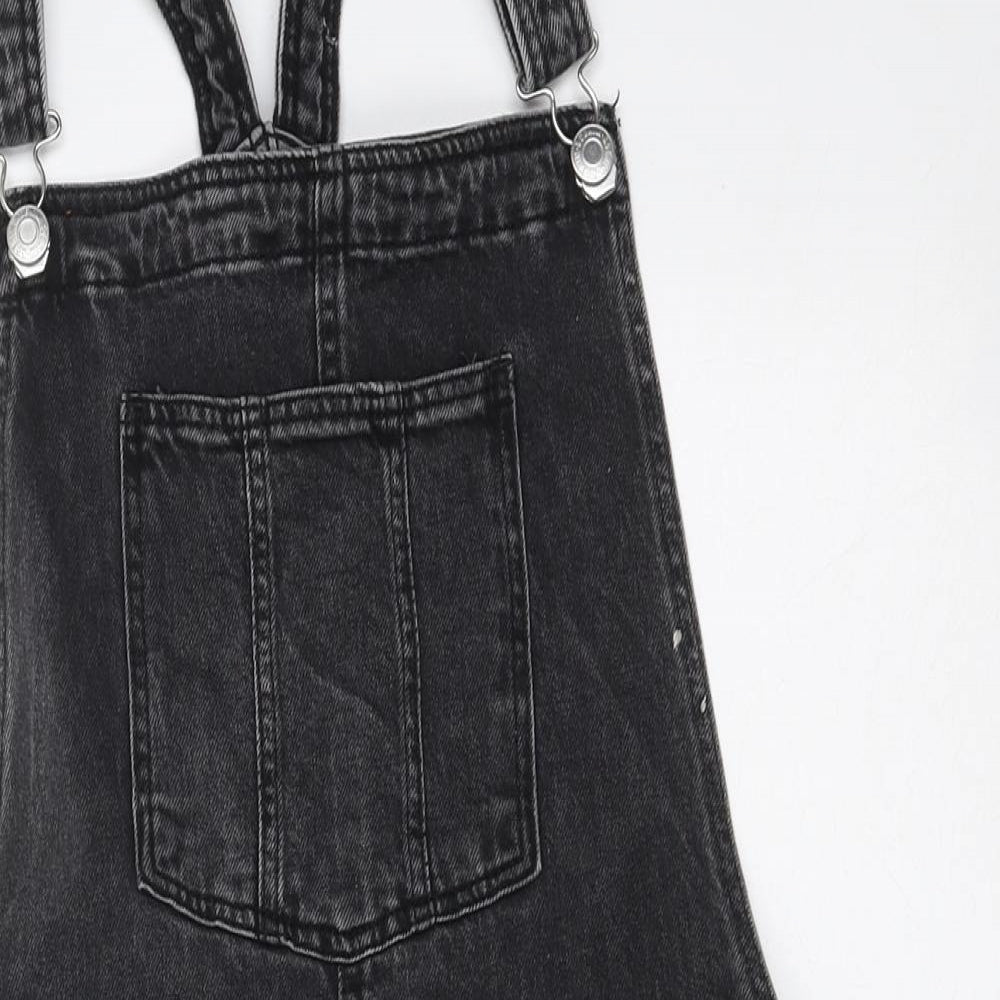 H&M Girls Black 100% Cotton Dungaree One-Piece Size 14 Years Buckle