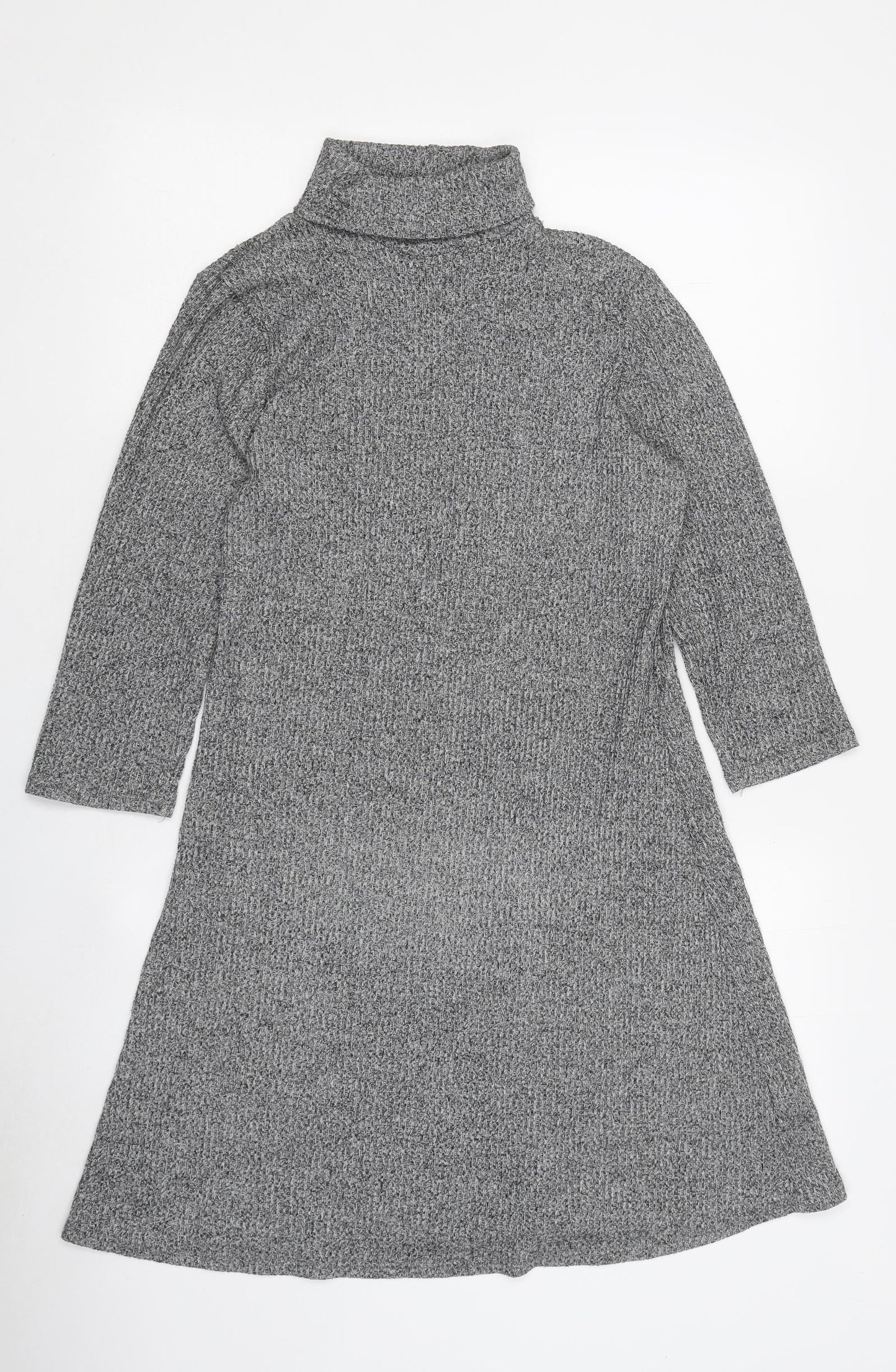 George Womens Grey 100% Cotton Skater Dress Size 10 Roll Neck Pullover