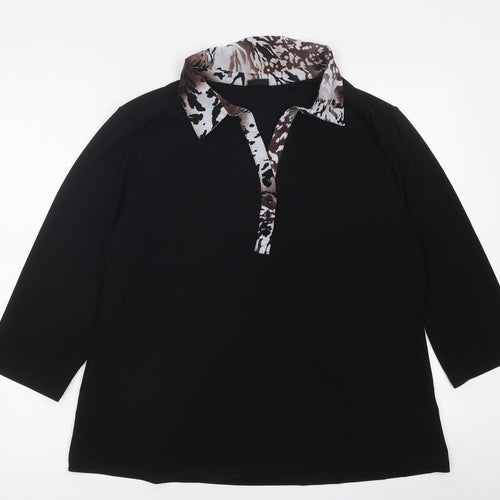 Happy D Womens Black Geometric Polyester Basic Blouse Size L Collared
