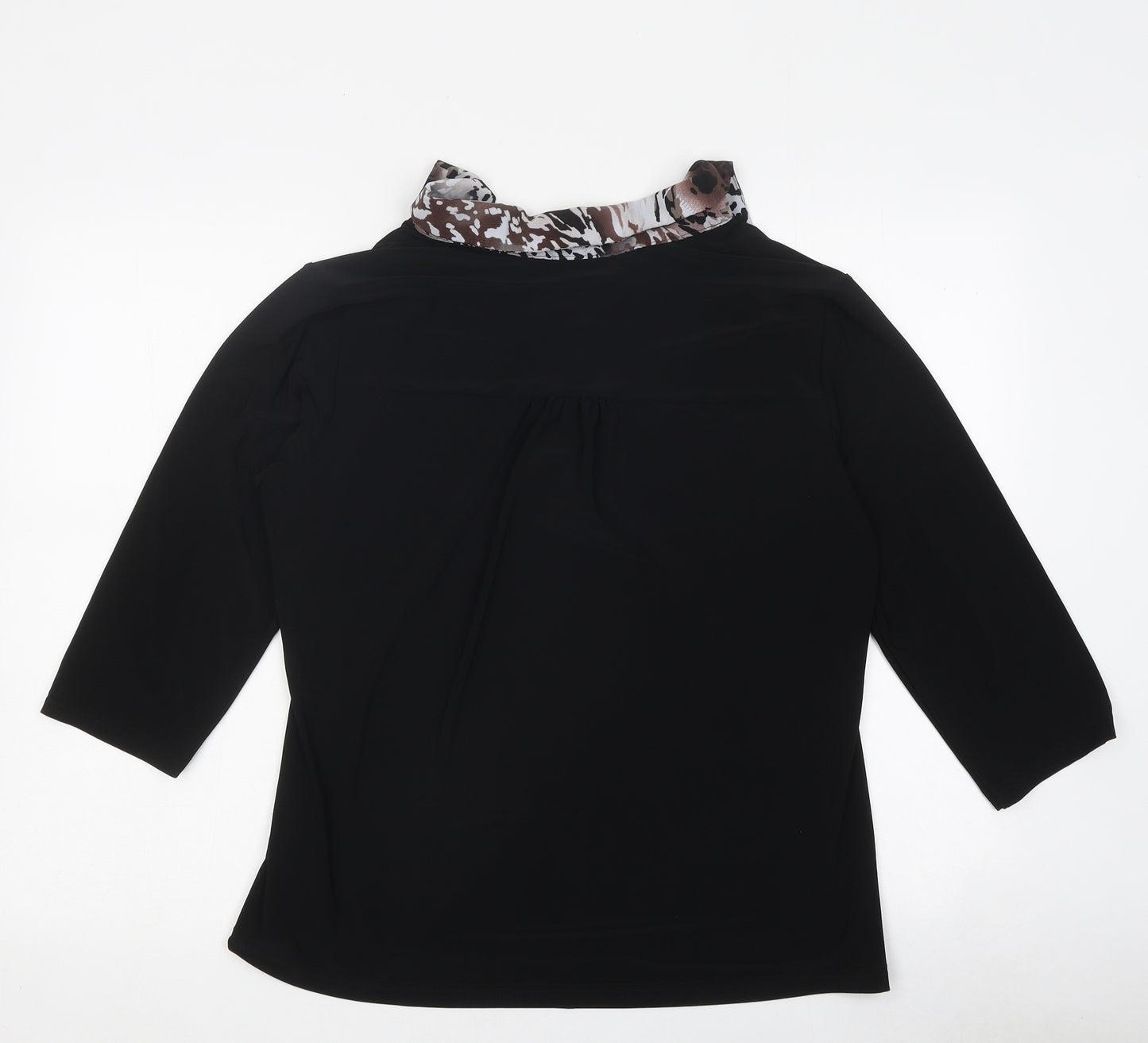 Happy D Womens Black Geometric Polyester Basic Blouse Size L Collared