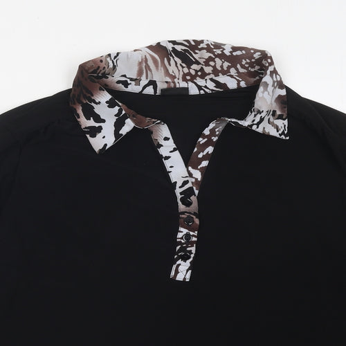 Happy D Womens Black Geometric Polyester Basic Blouse Size L Collared